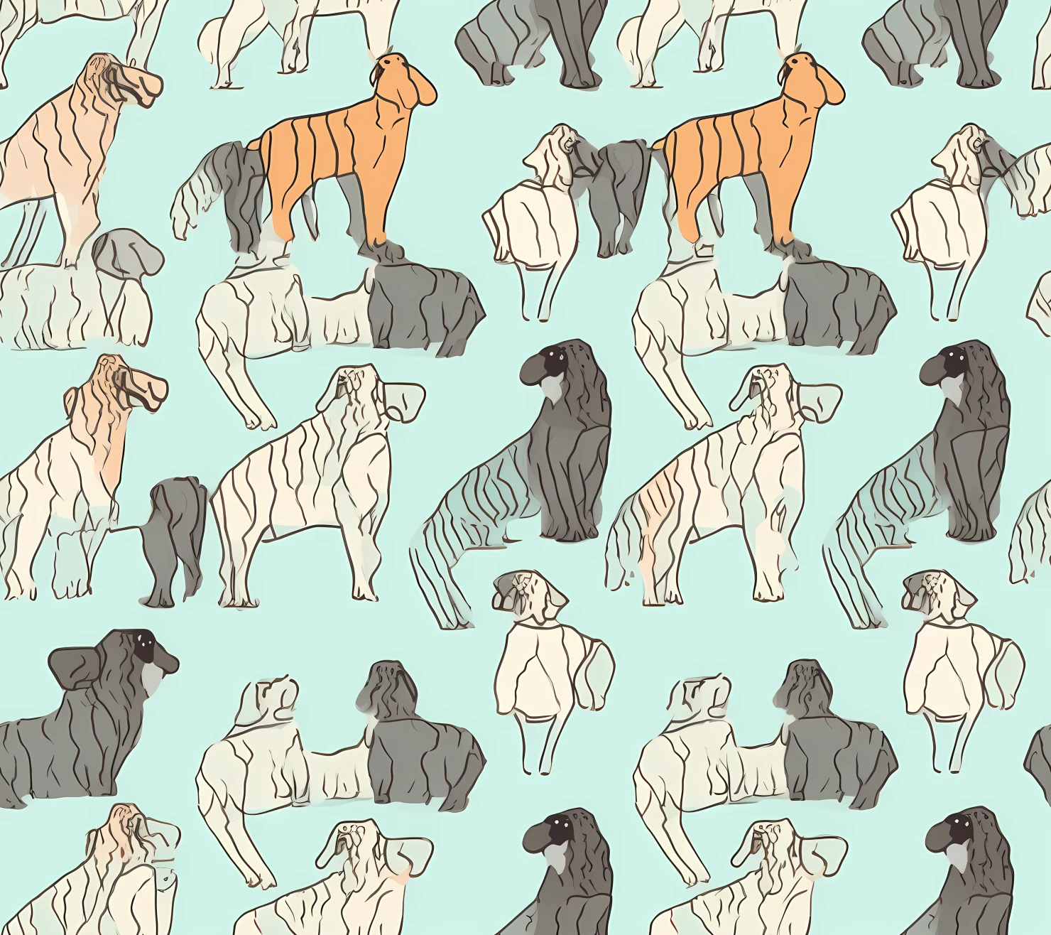 Dog boho seamless pattern on a light color background #29606