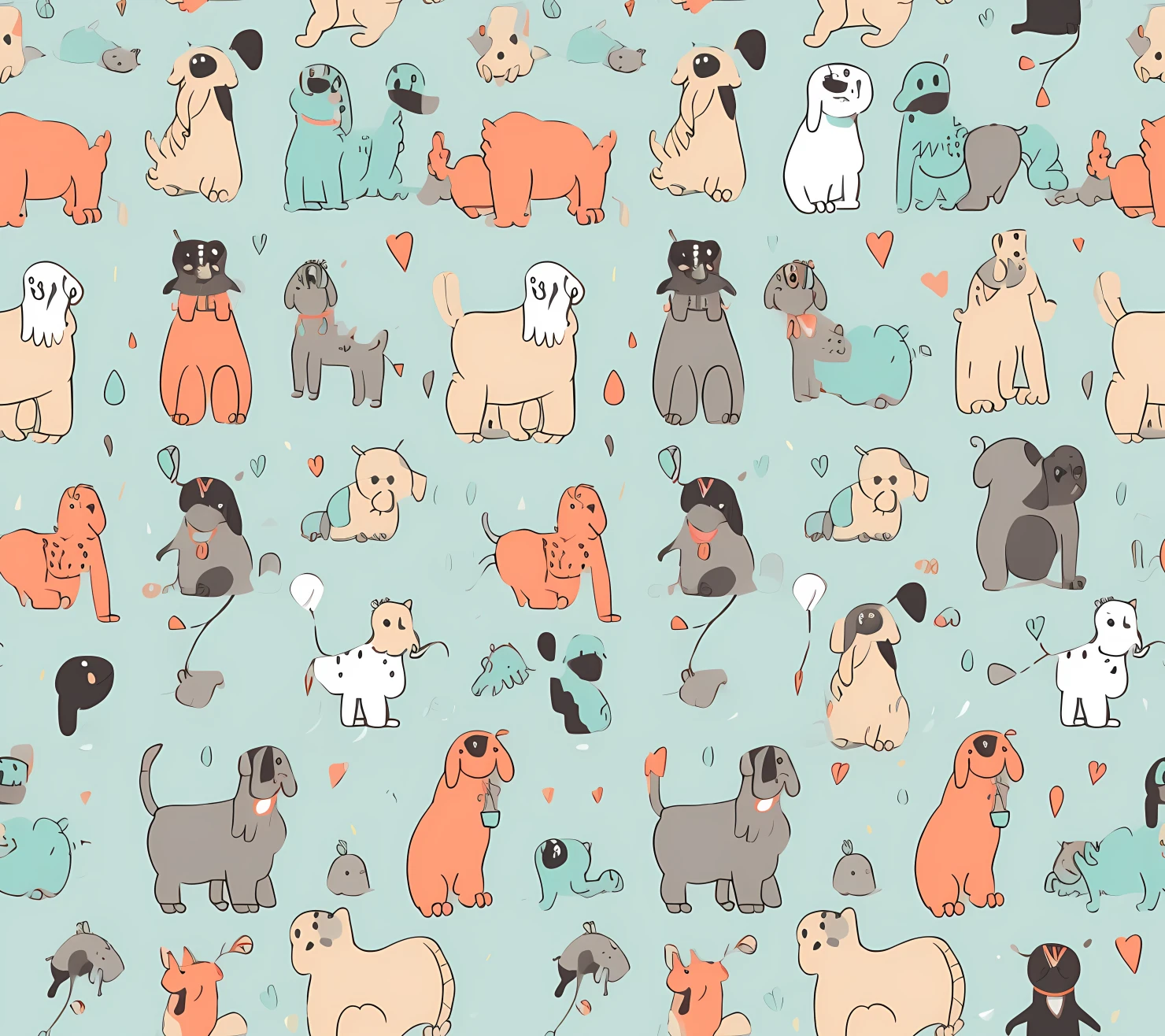 Dog boho seamless pattern on a light color background #29607