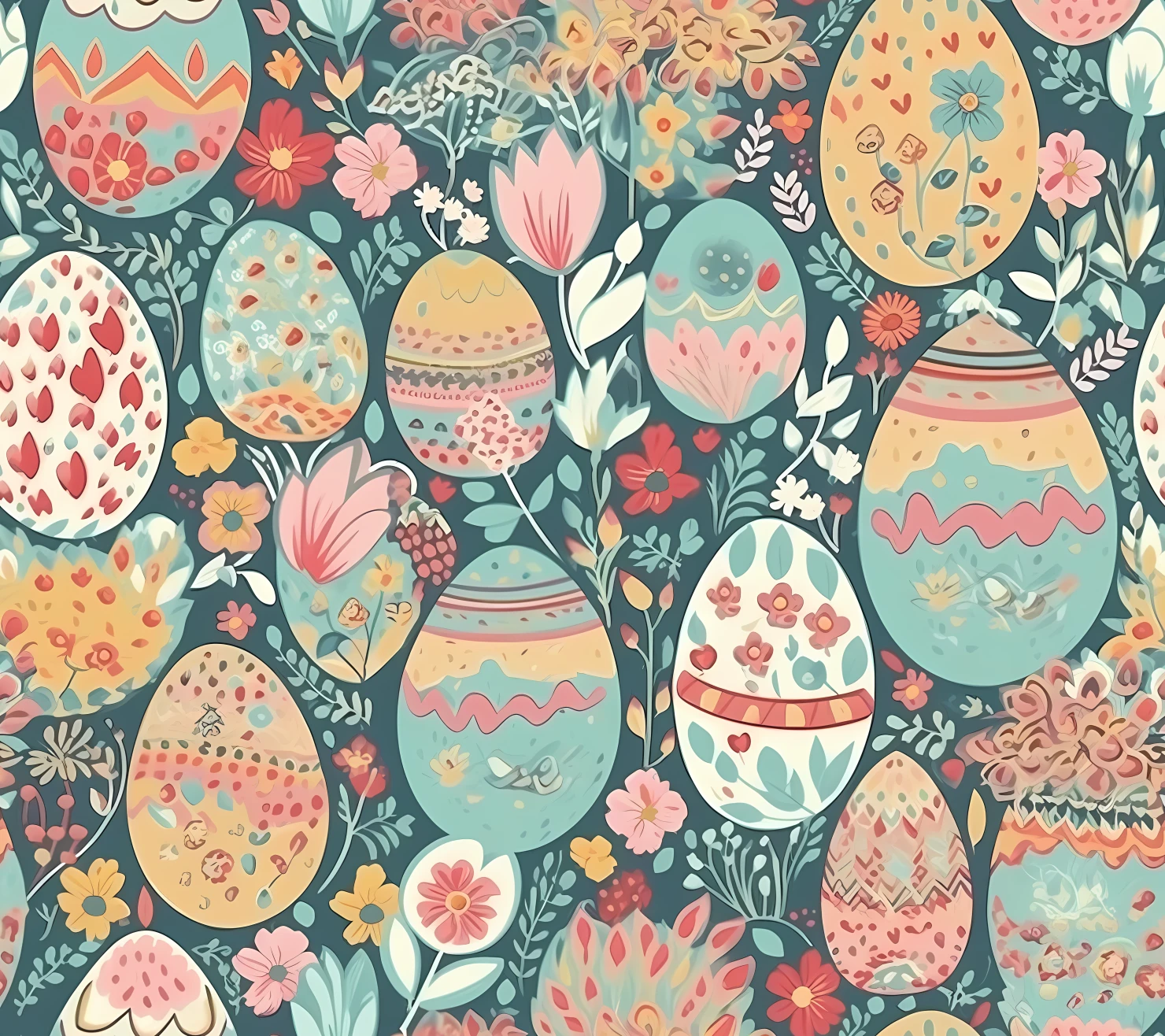 Colorful Easter eggs seamless pattern on a light color background #29666