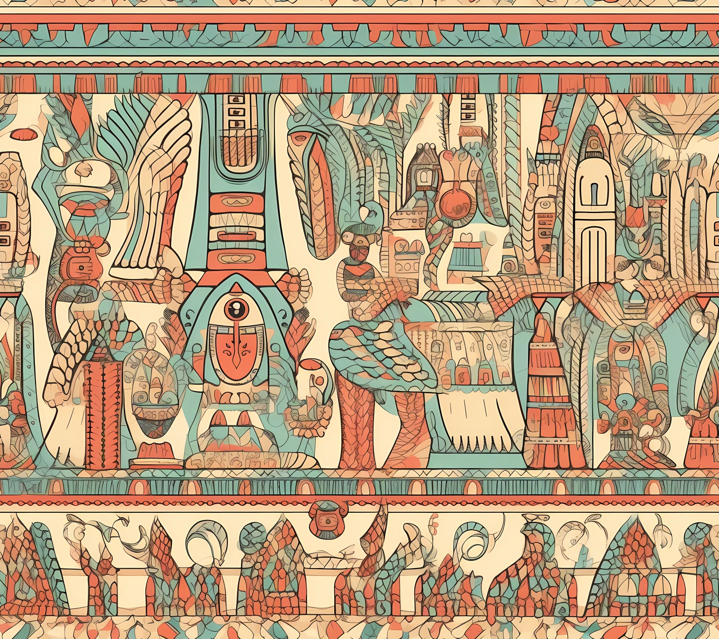Egypt boho  seamless pattern on a light color background #29708