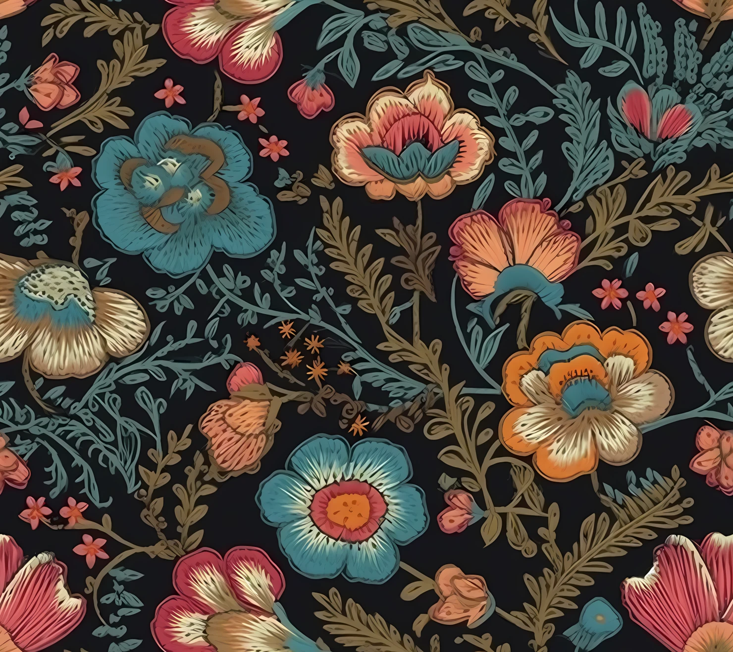 Embroidered flowe seamless pattern on a light color background #29717
