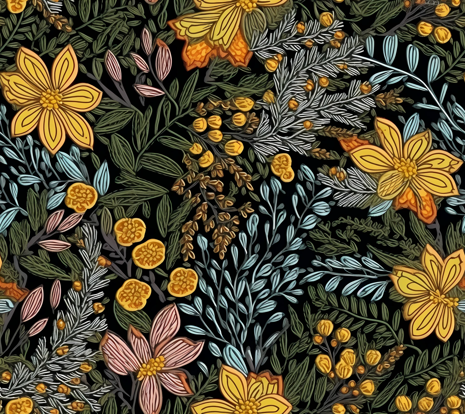 Embroidered mix flowe seamless pattern on a light color background #29718