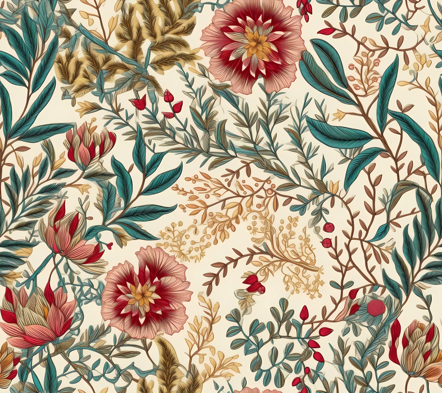 Embroidered mix flowe seamless pattern on a light color background #29734