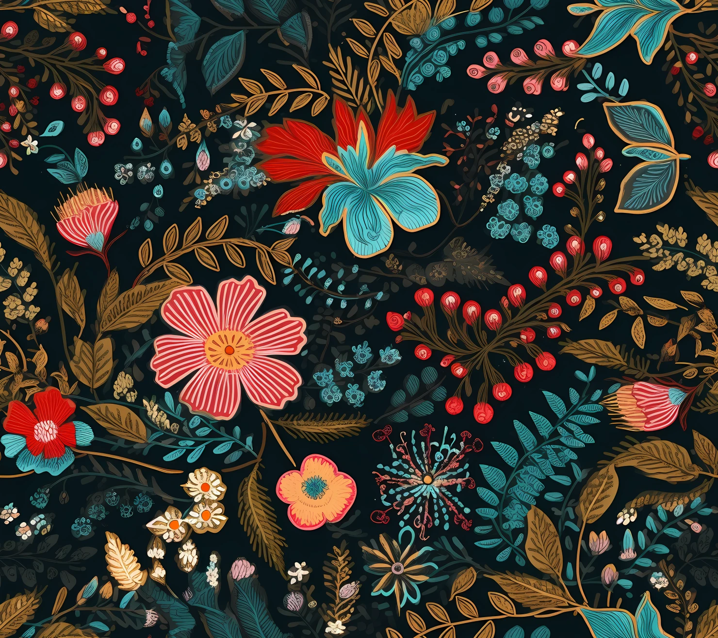 Embroidered mix flowe seamless pattern on a light color background #29735