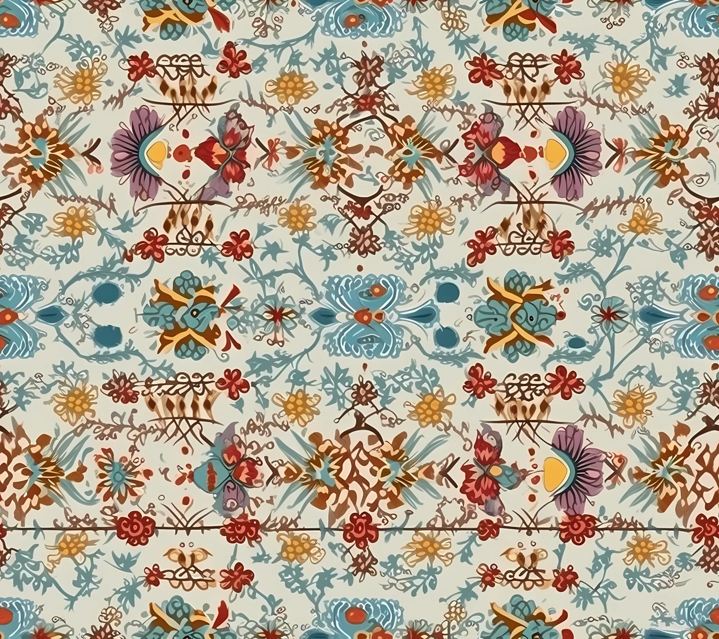 Embroidered mix flowe seamless pattern on a light color background #29738