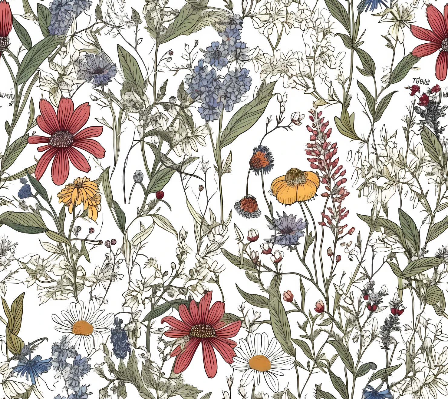 Embroidered mix flowe seamless pattern on a light color background #29743
