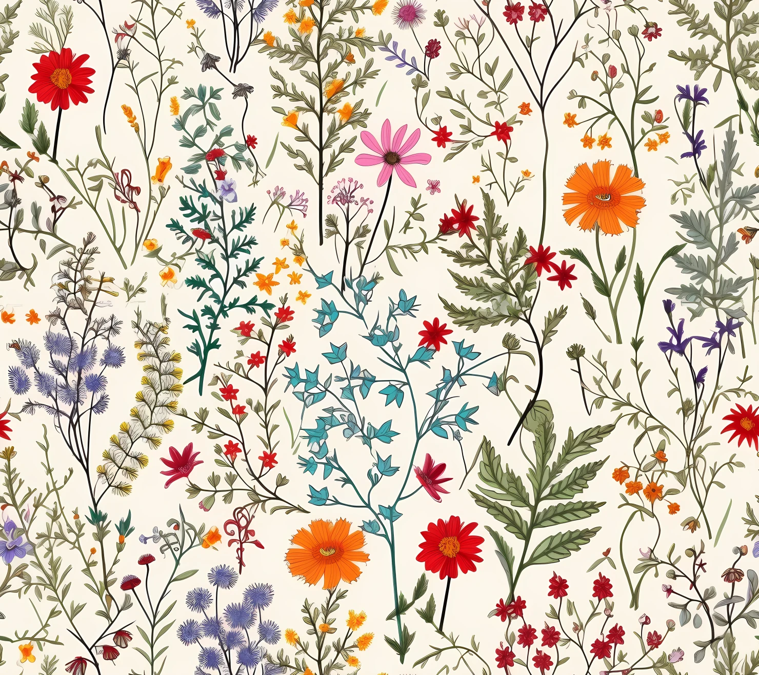 Embroidered mix flowe seamless pattern on a light color background #29745