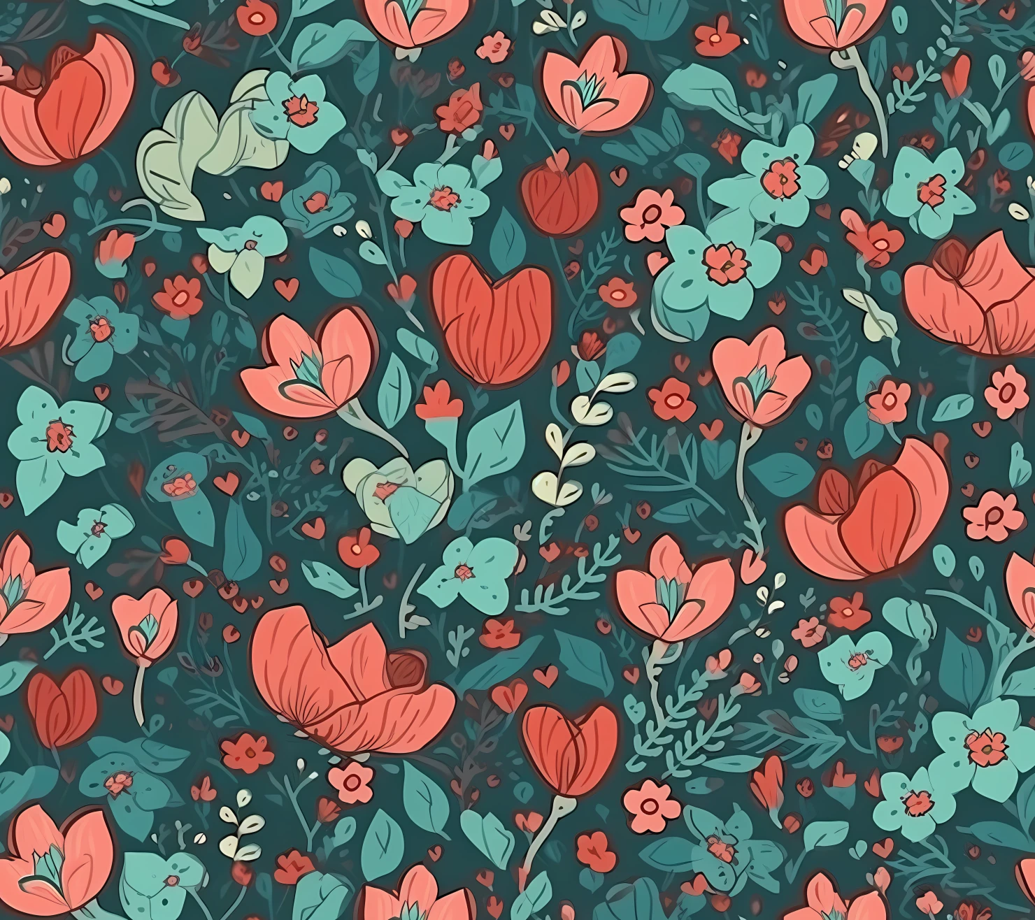 Flowers and heart seamless pattern on a light color background #29746