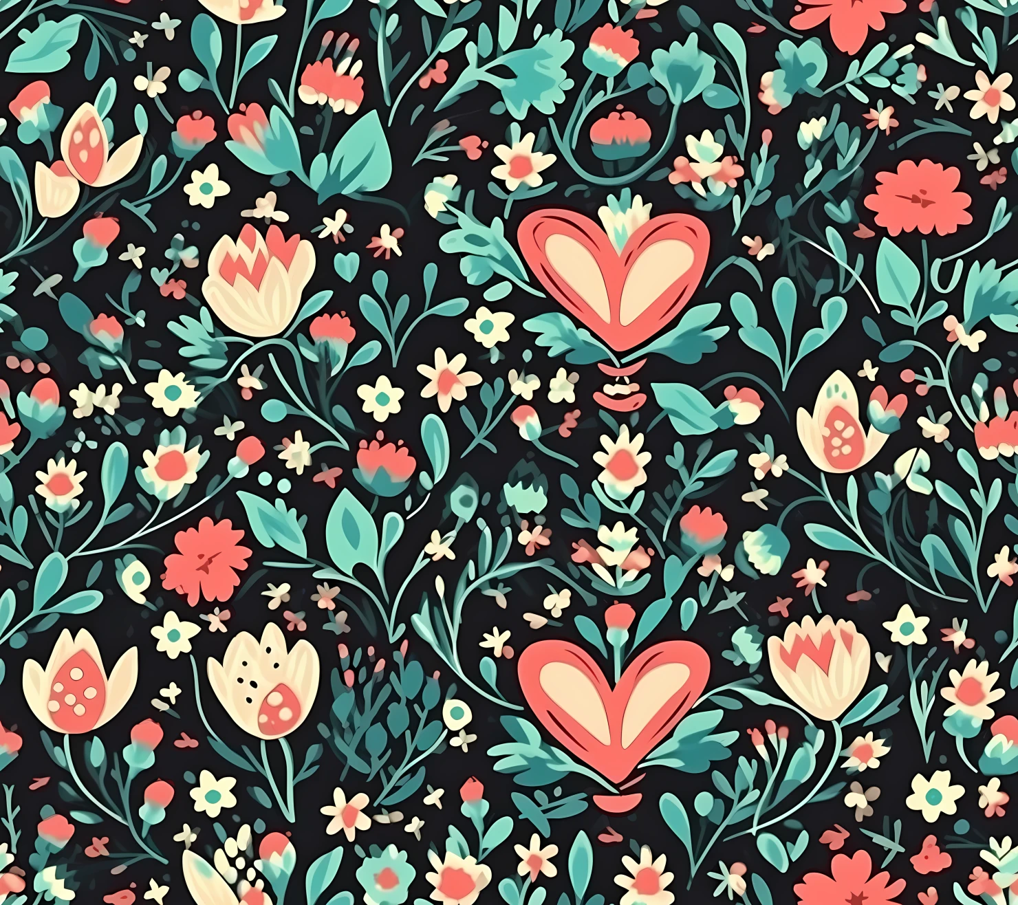 Flowers and heart seamless pattern on a light color background #29747