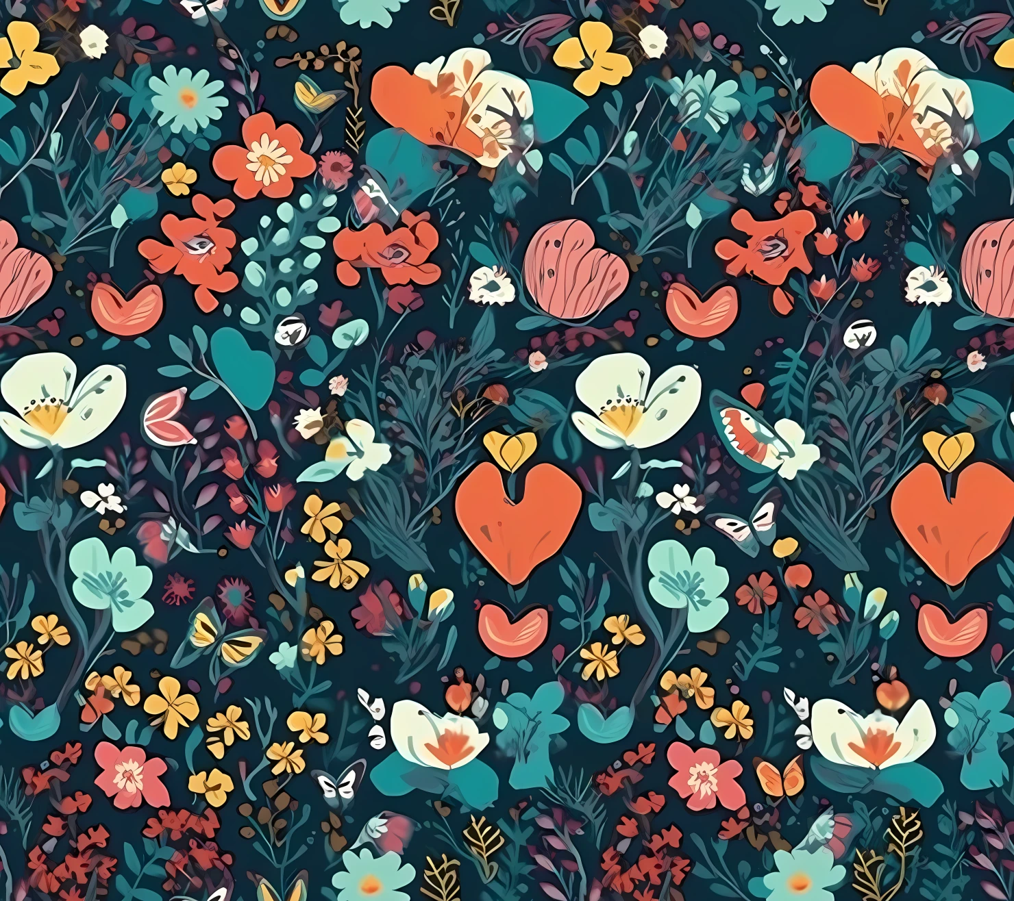 Flowers and heart seamless pattern on a light color background #29748
