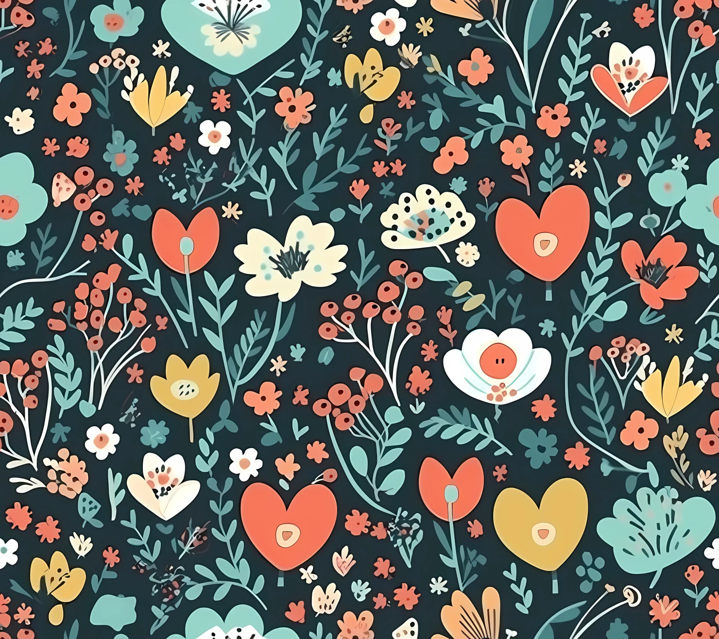 Flowers and heart seamless pattern on a light color background #29750