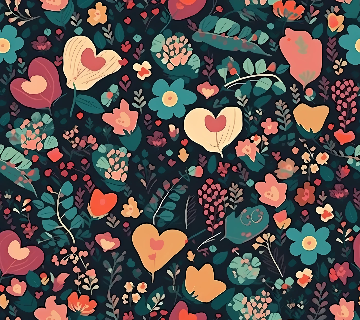 Flowers and heart seamless pattern on a light color background #29751