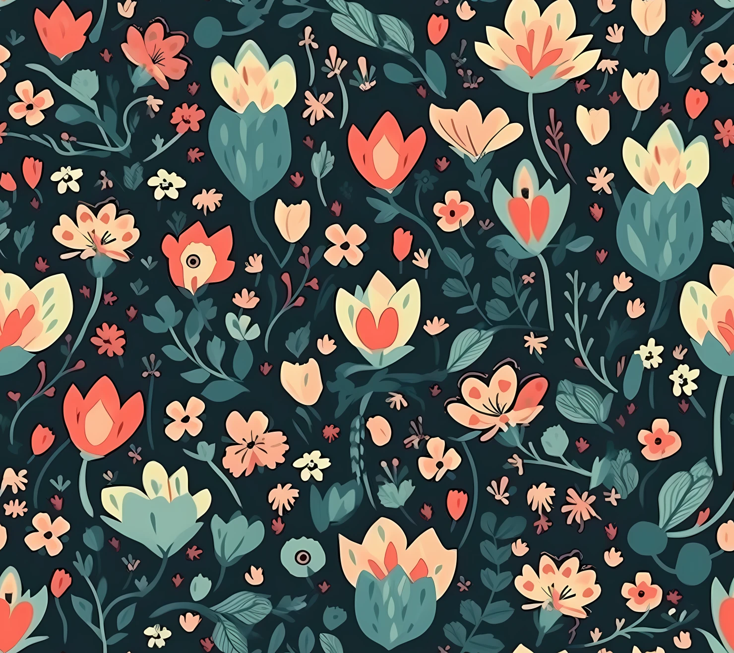 Flowers and heart seamless pattern on a light color background #29753
