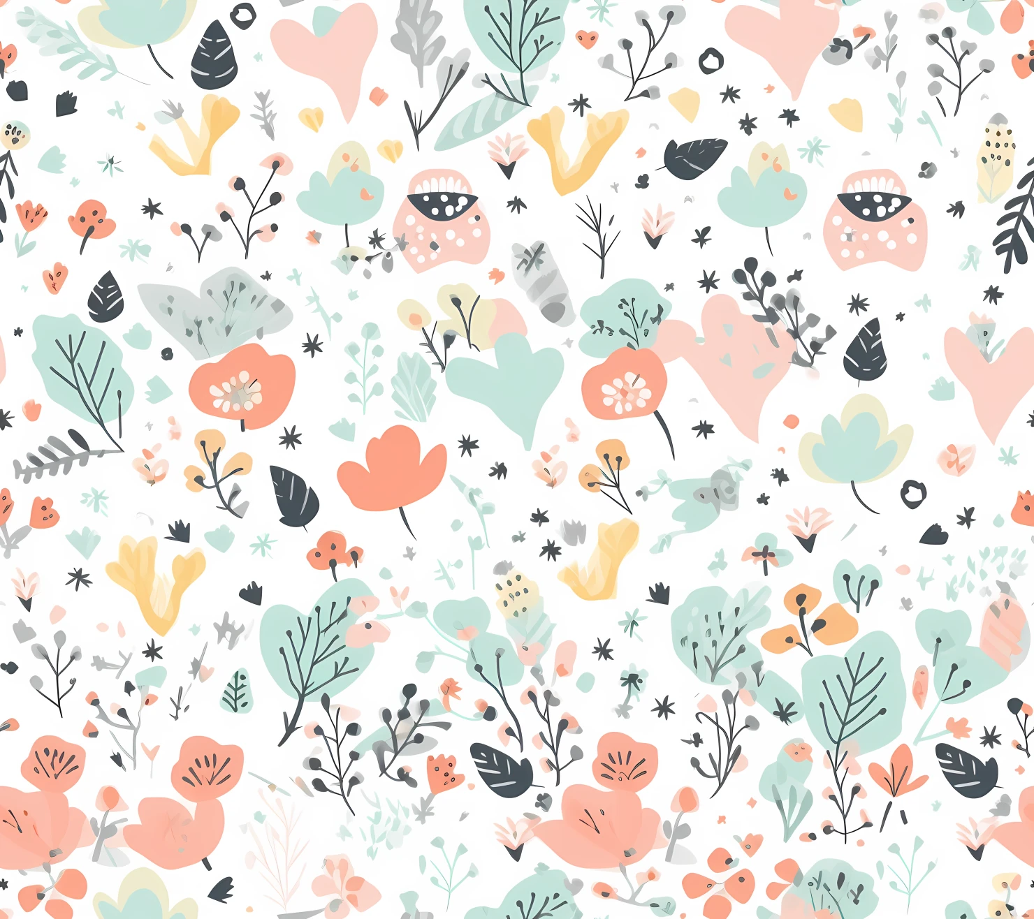 Flowers and heart seamless pattern on a light color background #29756
