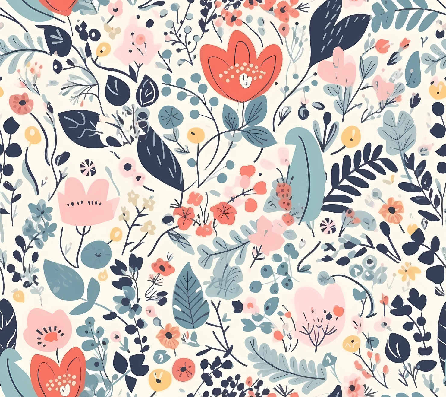 Flowers and heart seamless pattern on a light color background #29757