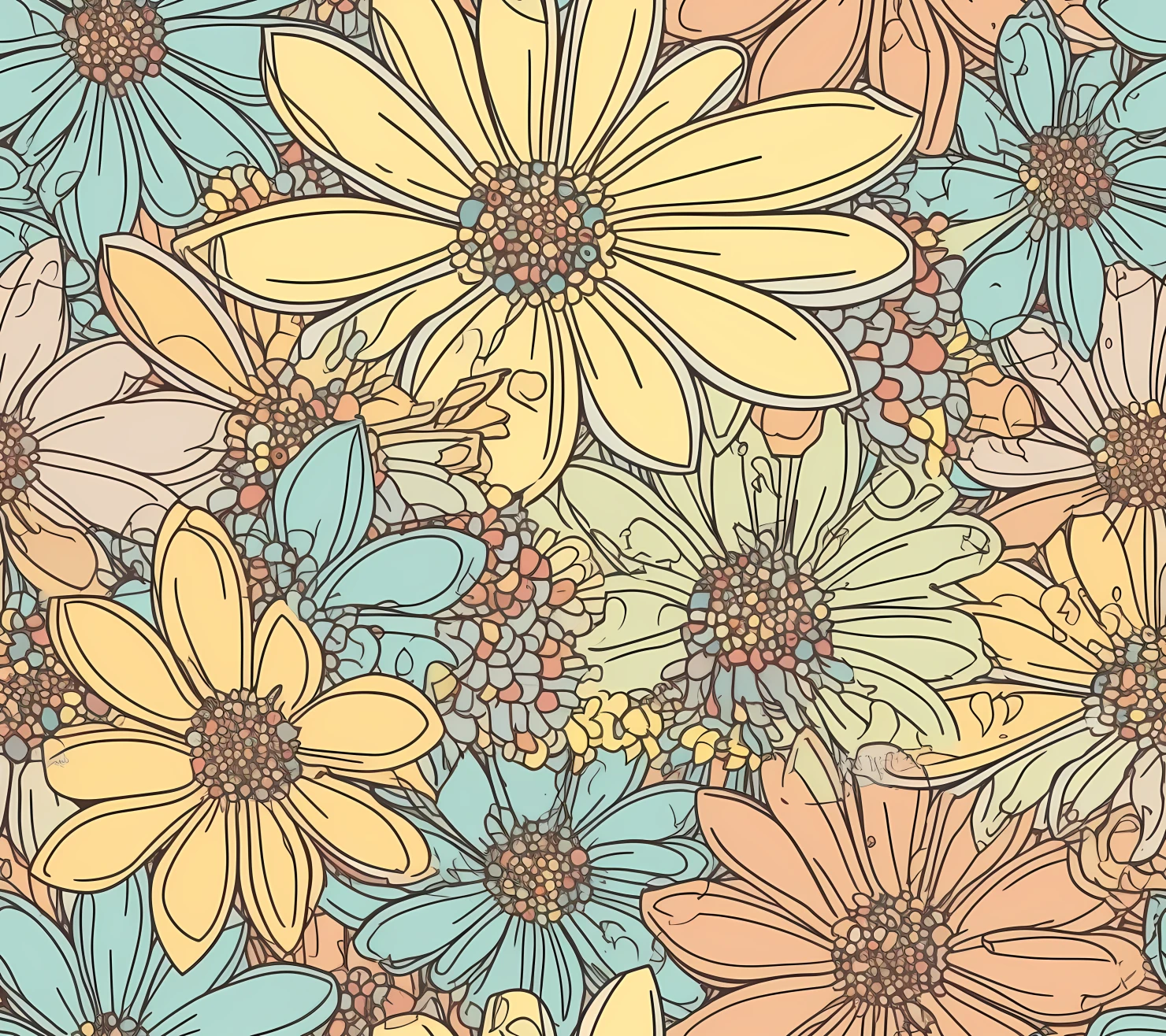 hippie daisy boho seamless pattern on a light color background #29786