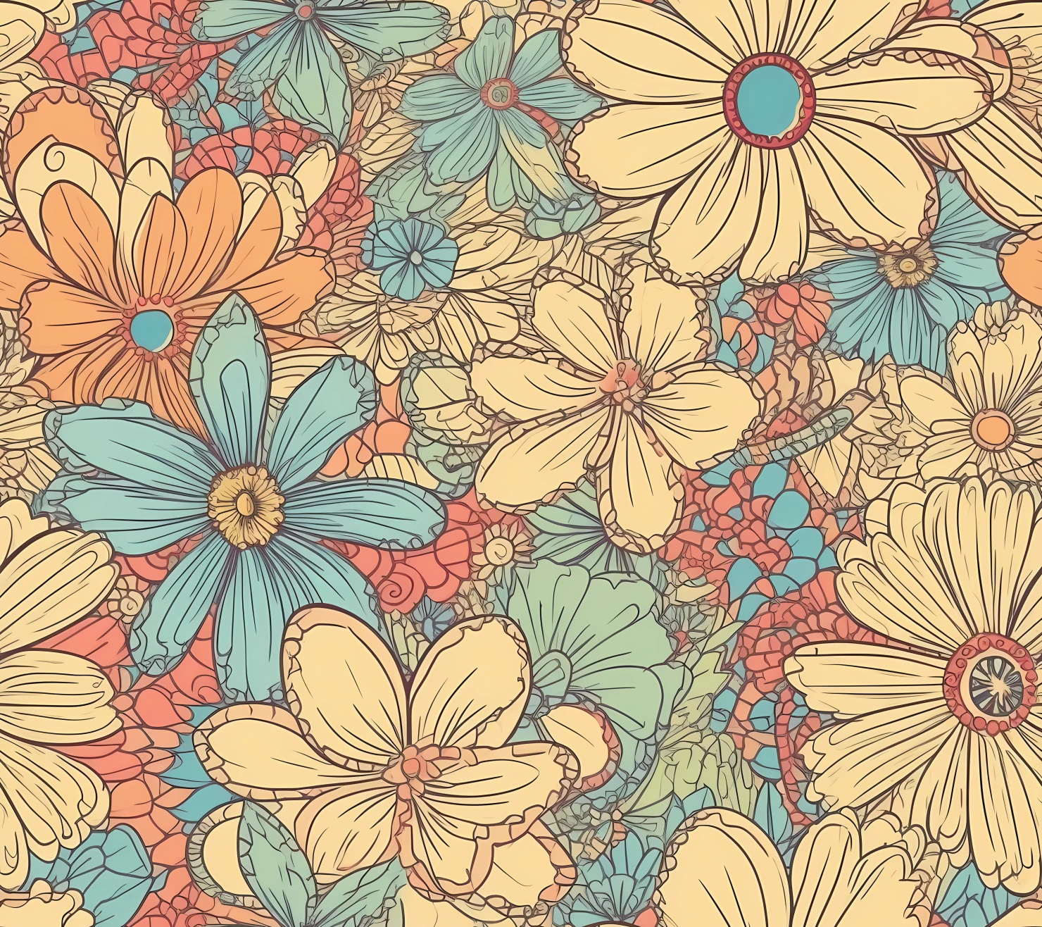 hippie daisy boho seamless pattern on a light color background #29787