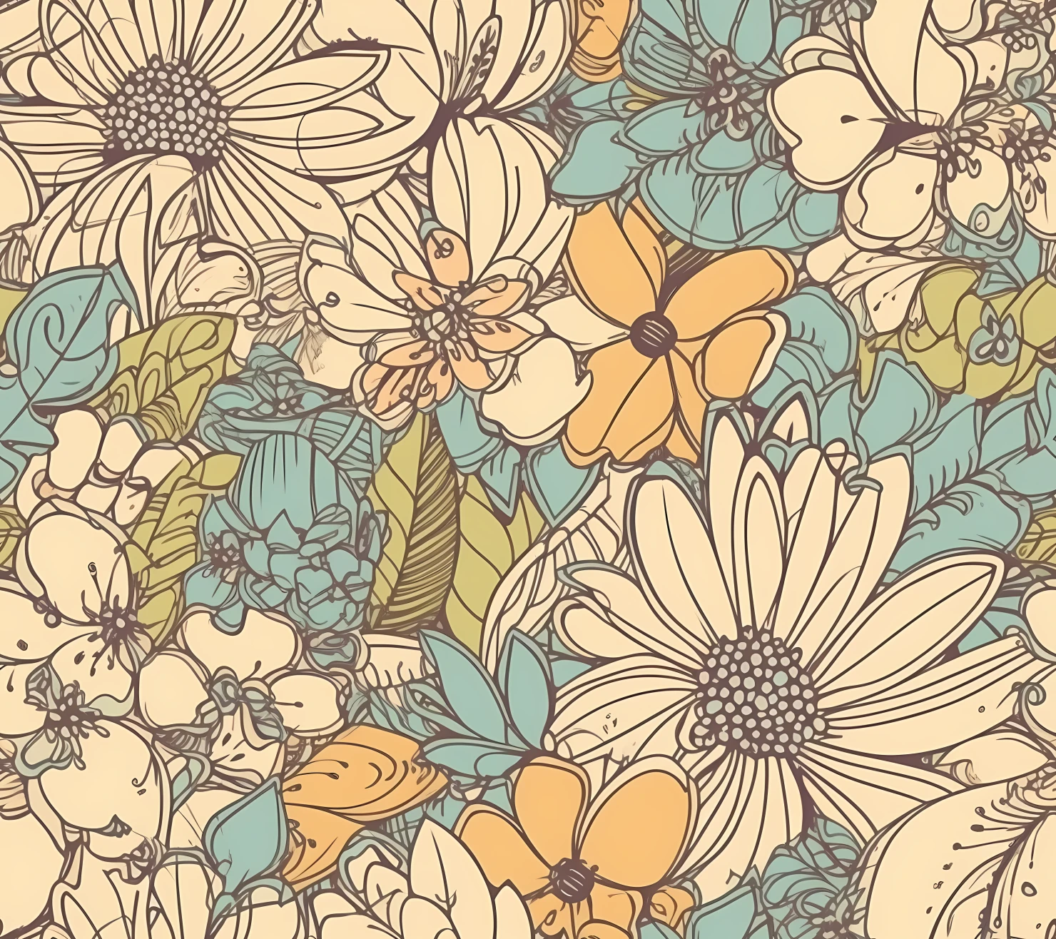 hippie daisy boho seamless pattern on a light color background #29788