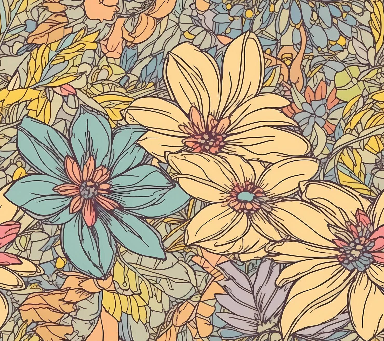 hippie daisy boho seamless pattern on a light color background #29789
