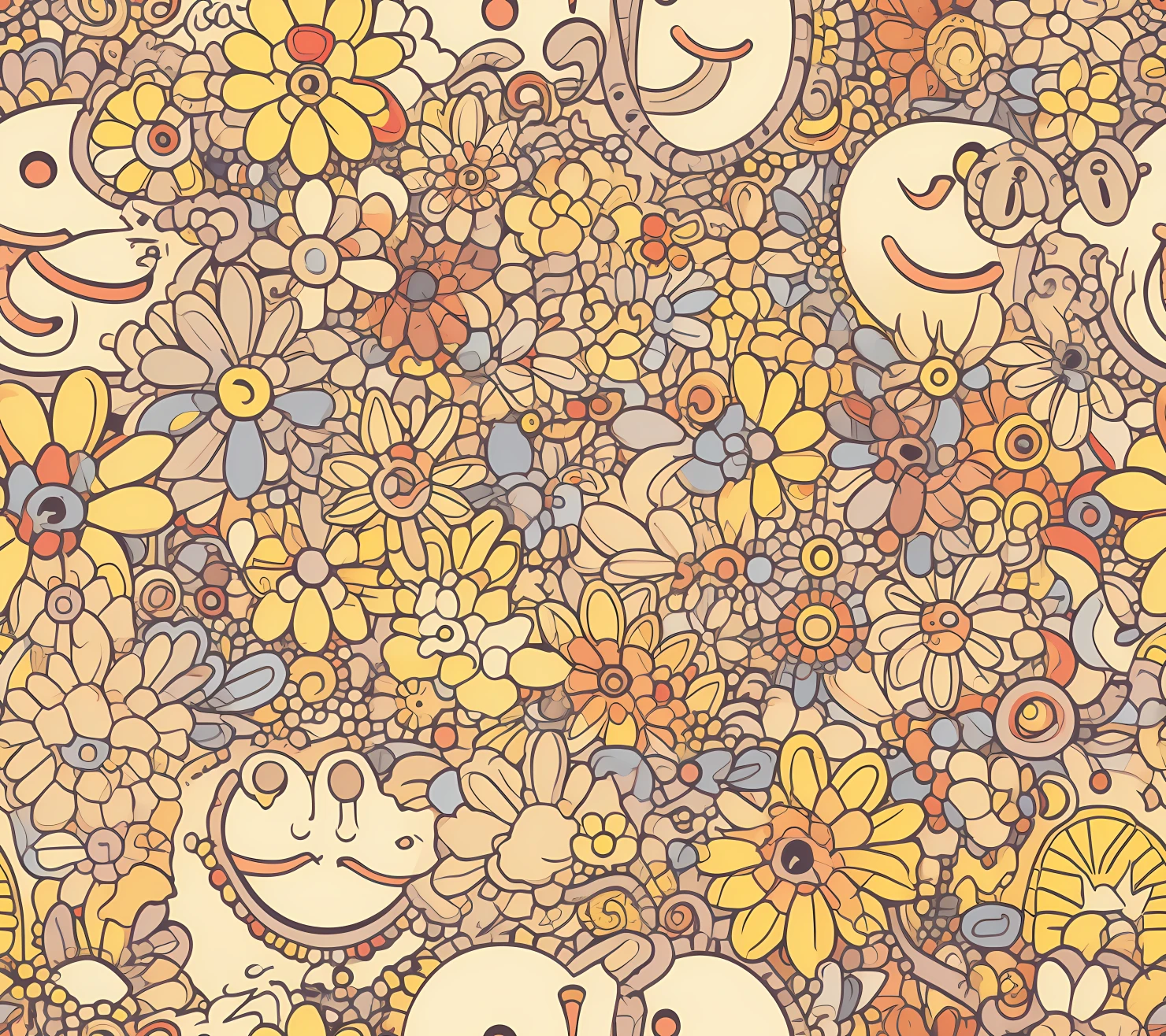 Hippie smiley boho seamless pattern on a light color background #29790