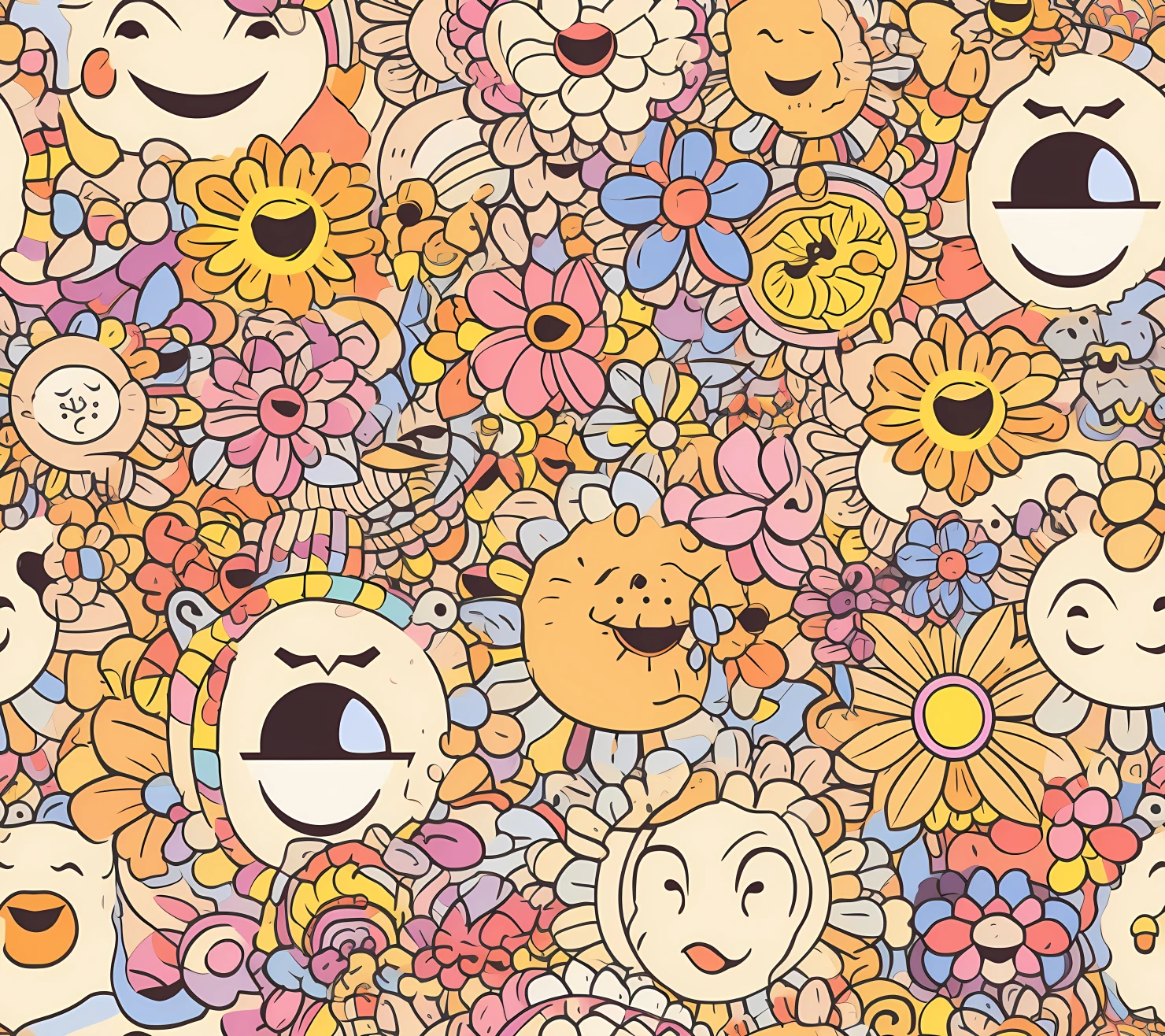 Hippie smiley boho seamless pattern on a light color background #29791