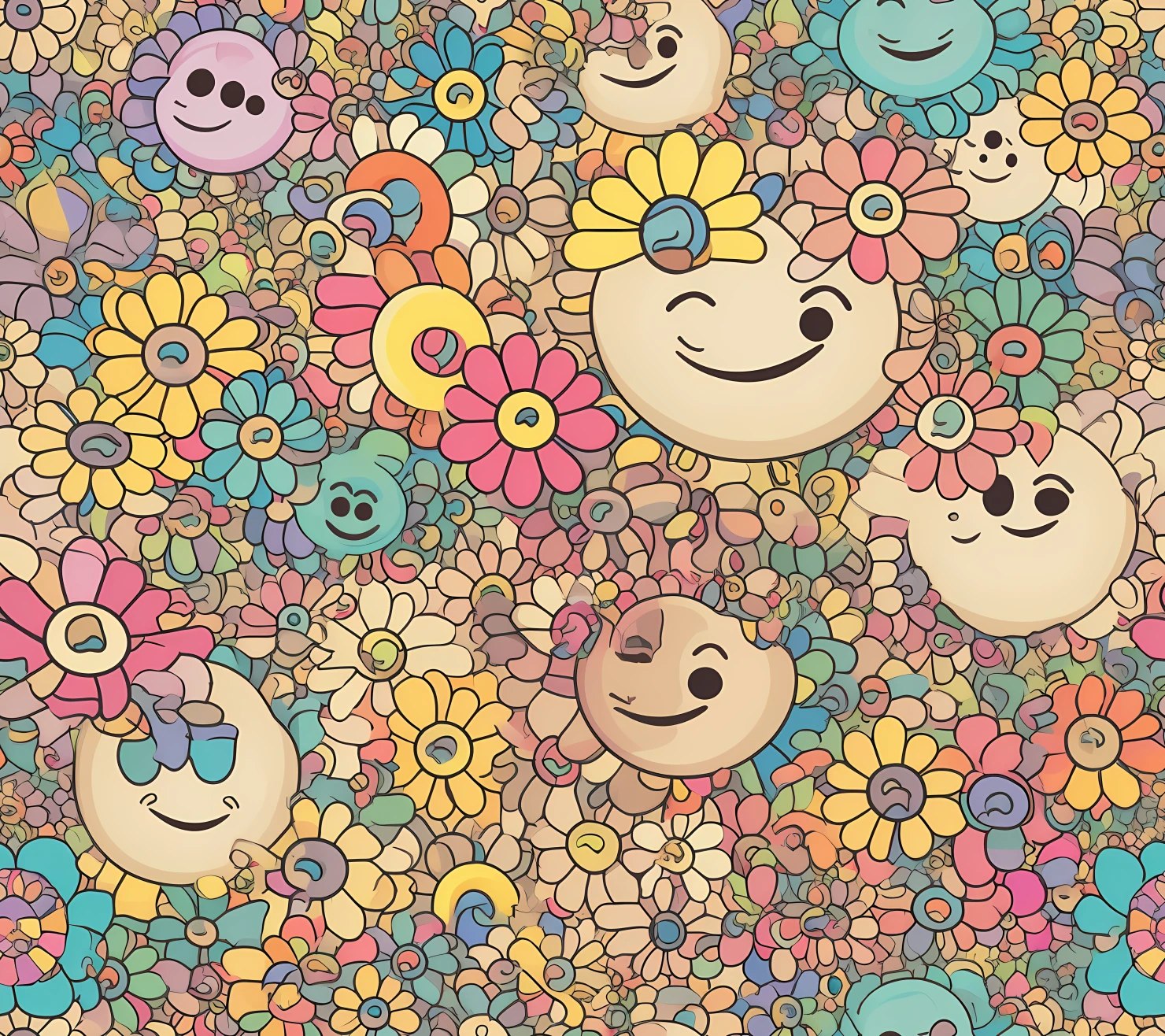 Hippie smiley boho seamless pattern on a light color background #29792