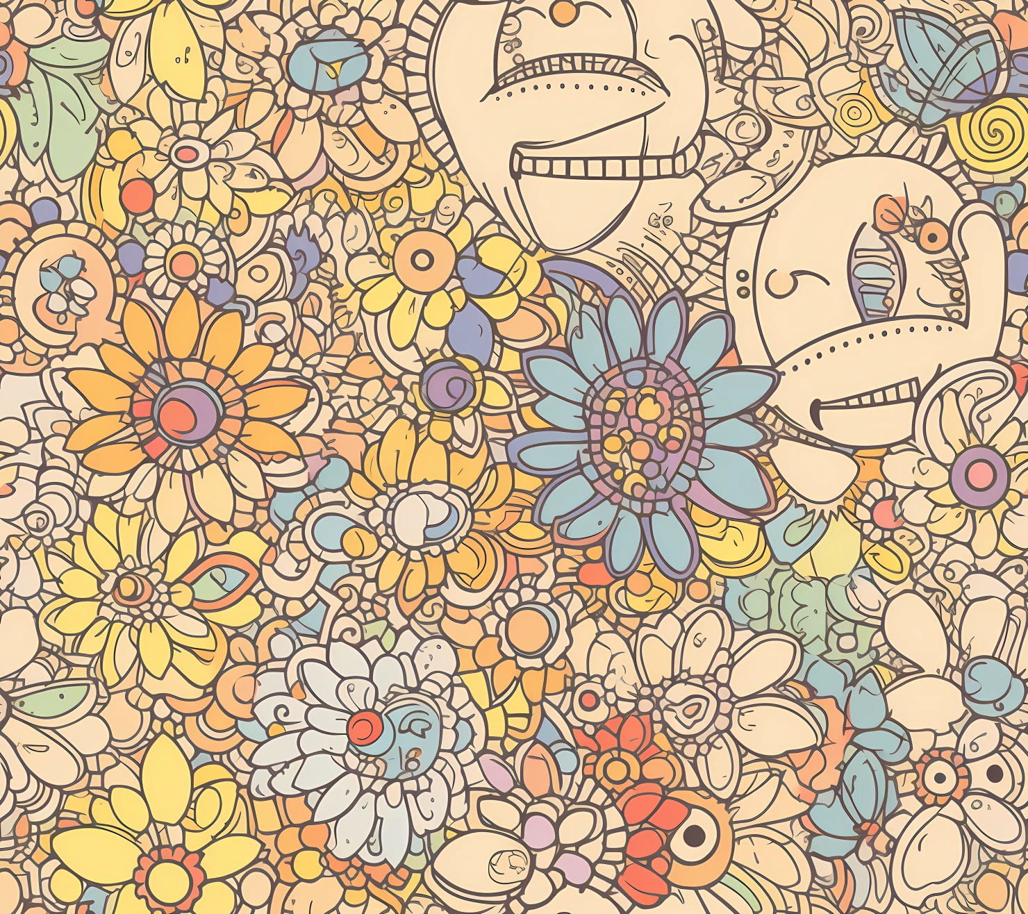 Hippie smiley boho seamless pattern on a light color background #29793