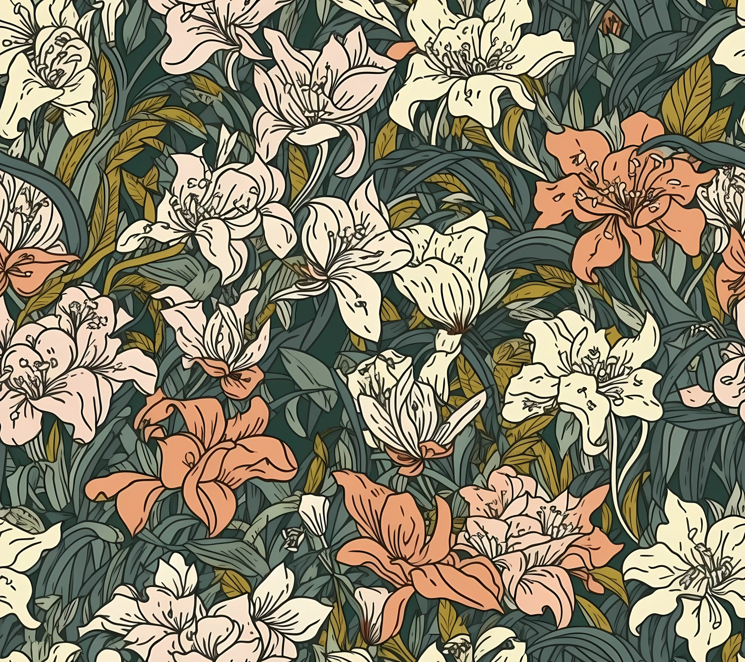 Lily floral seamless pattern on a light color background #29794
