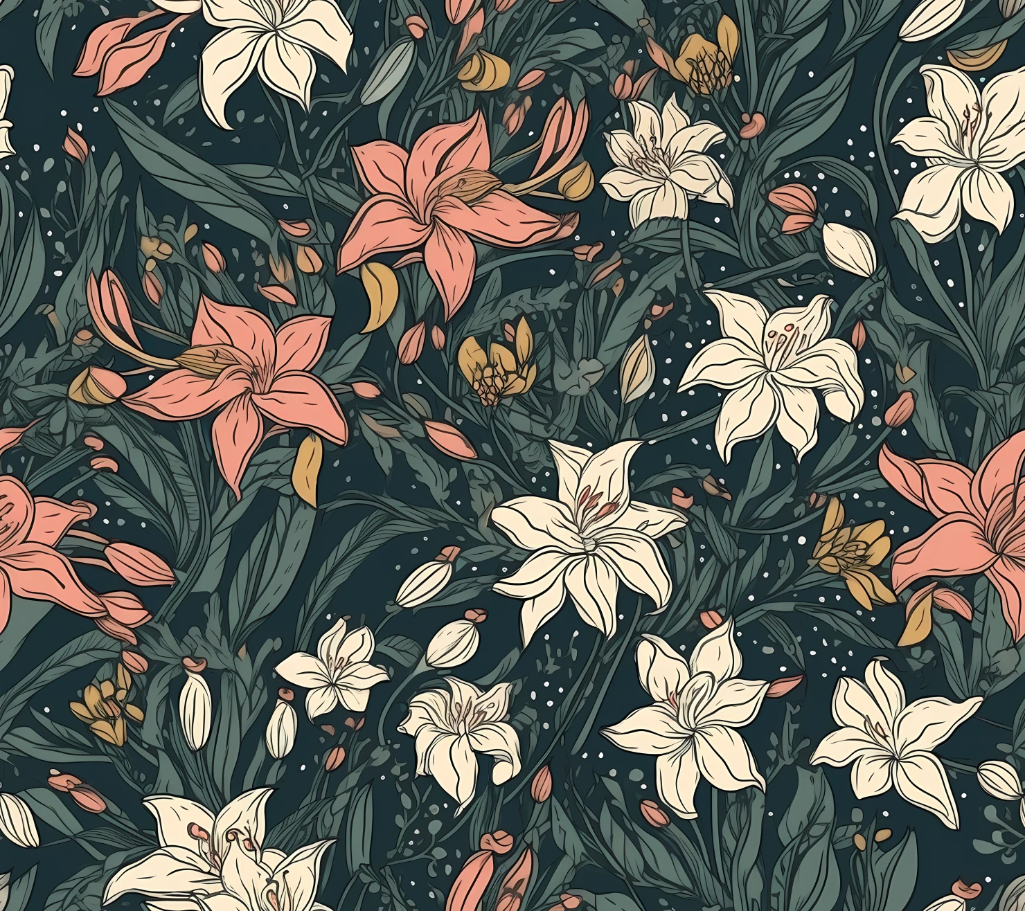 Lily floral seamless pattern on a light color background #29795