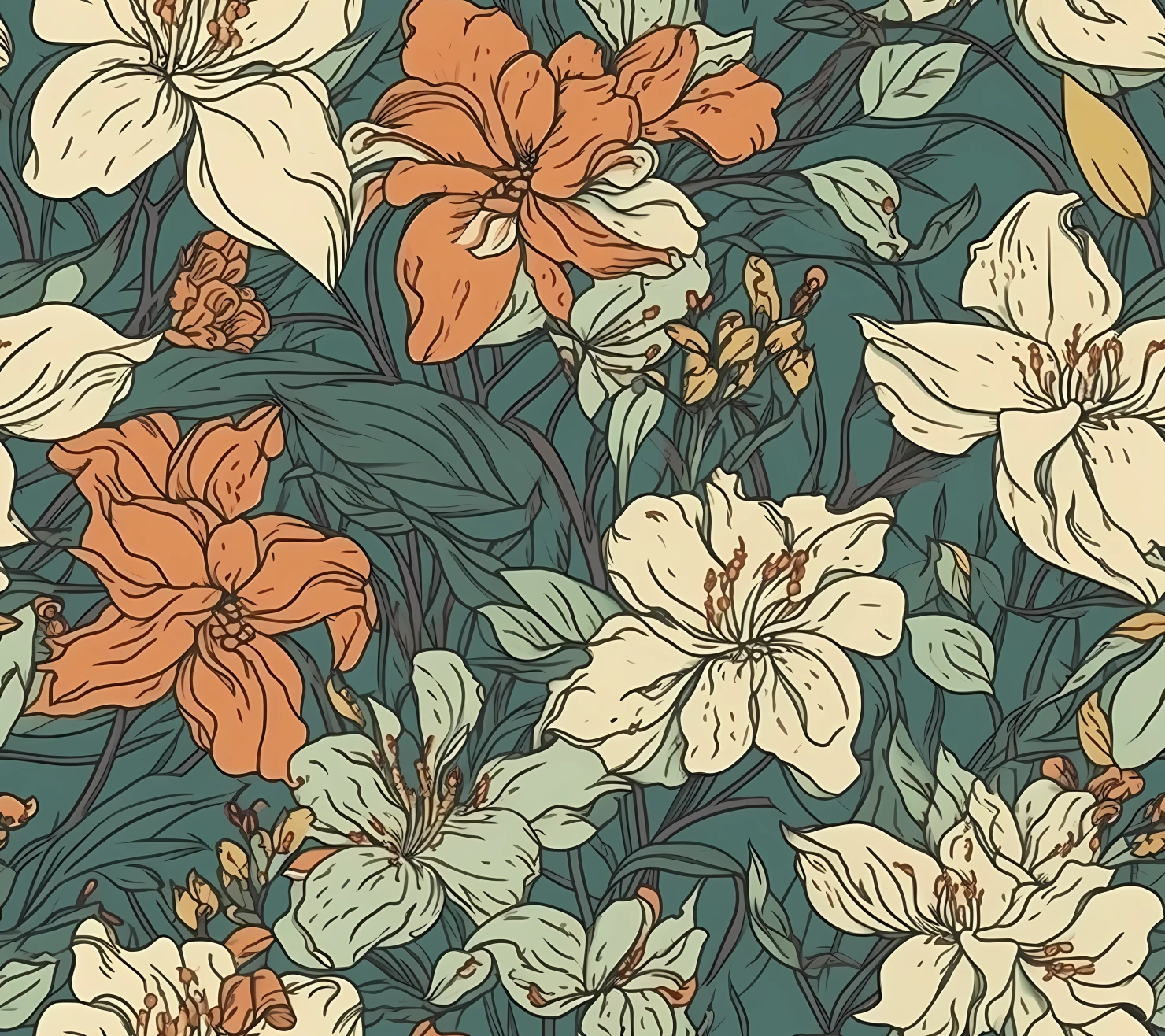 Lily floral seamless pattern on a light color background #29797