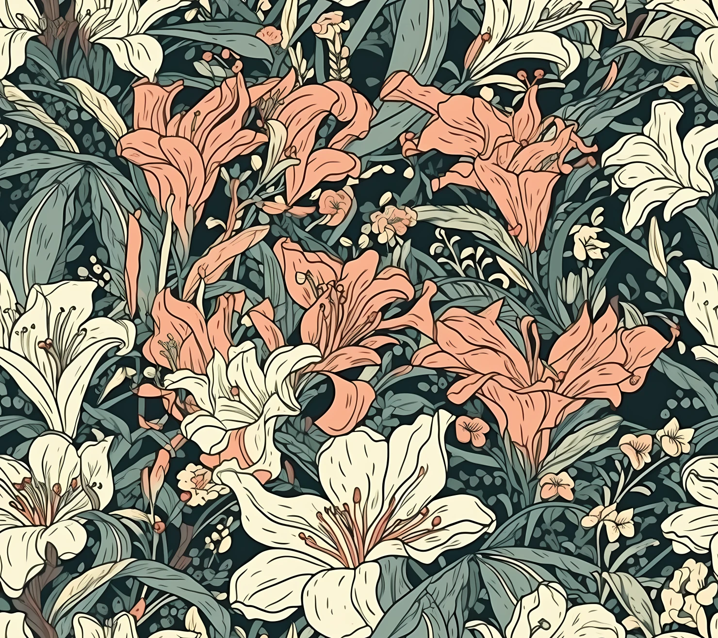 Lily floral seamless pattern on a light color background #29801
