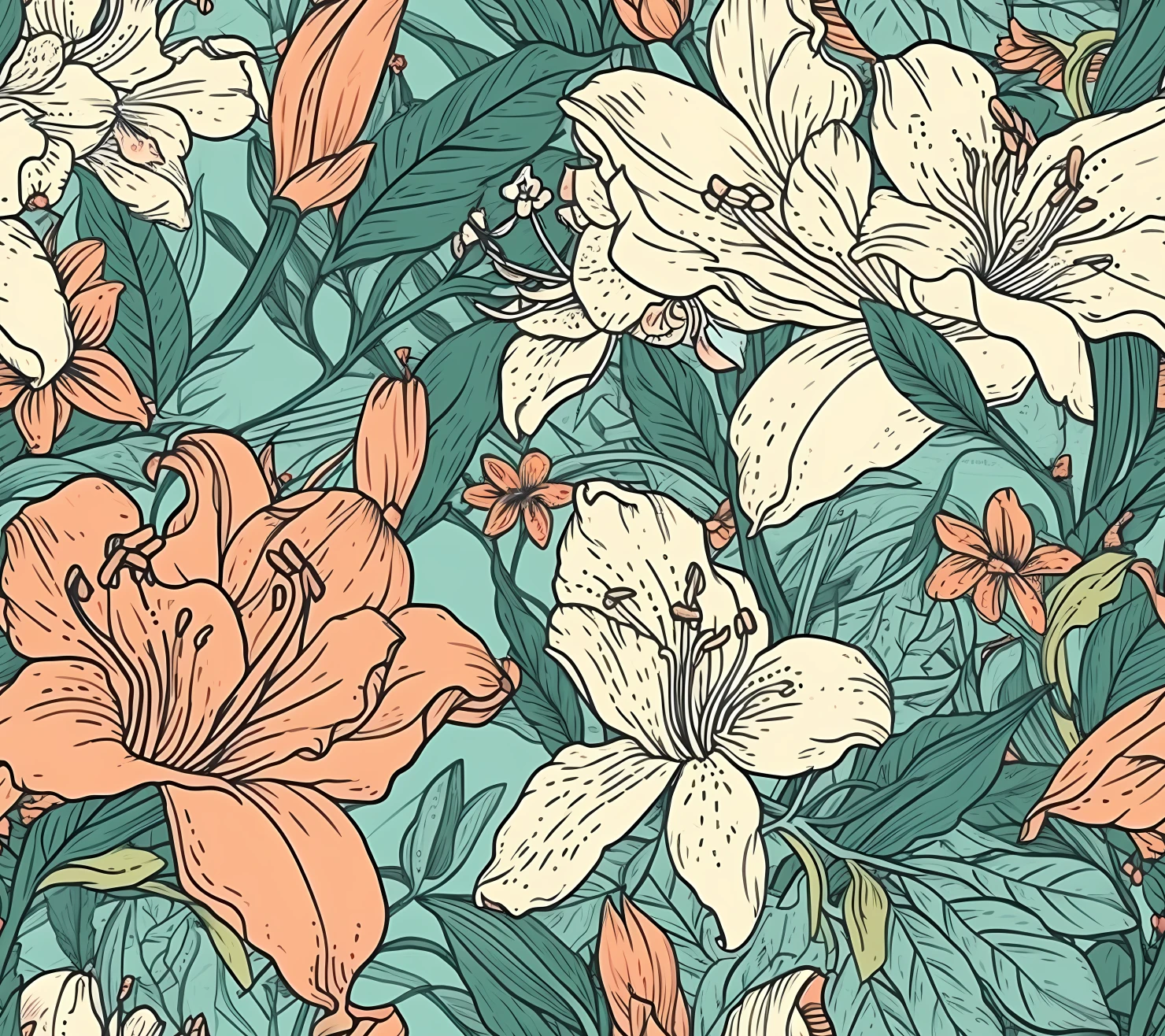 Lily floral seamless pattern on a light color background #29802
