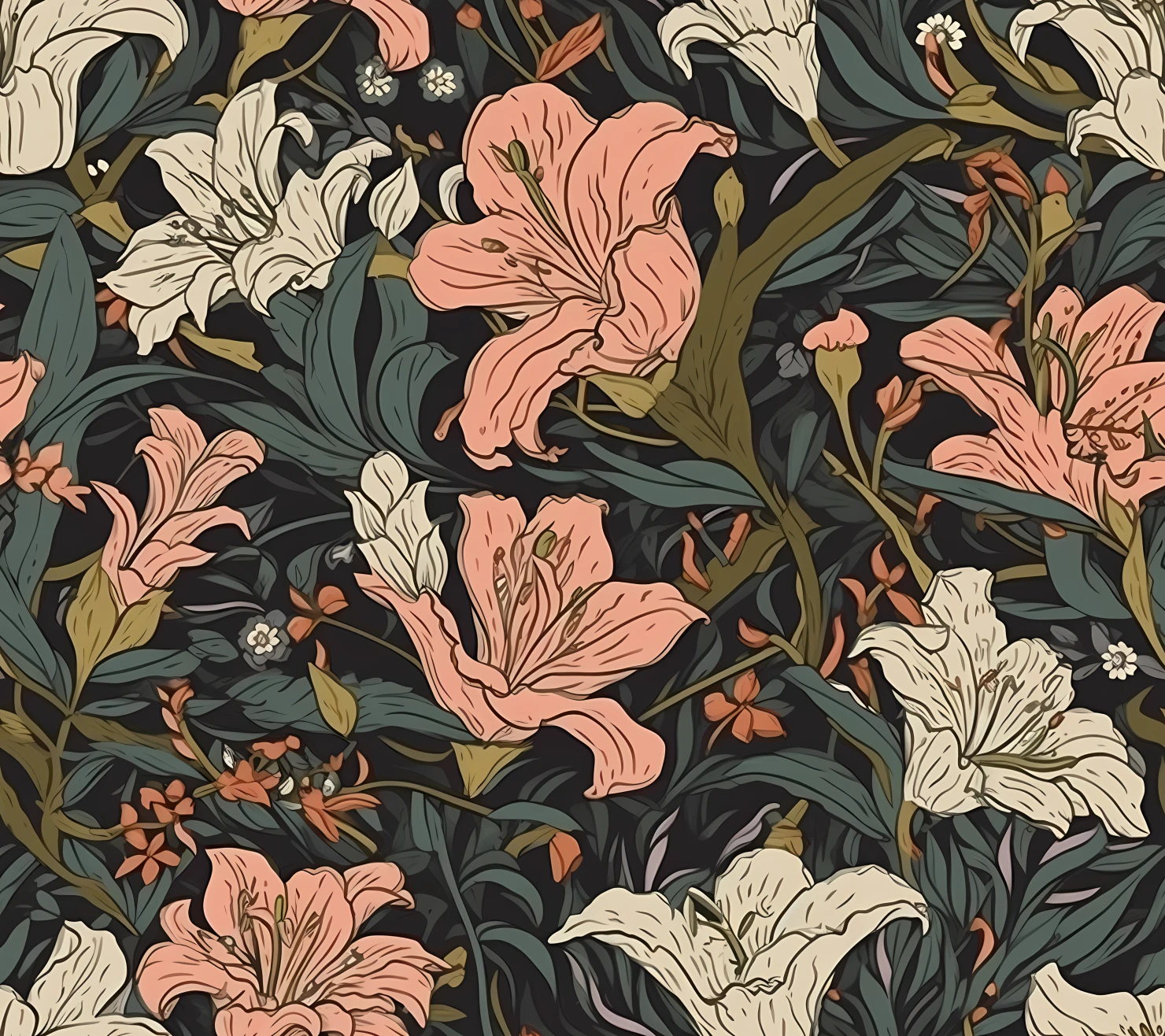 Lily floral seamless pattern on a light color background #29803