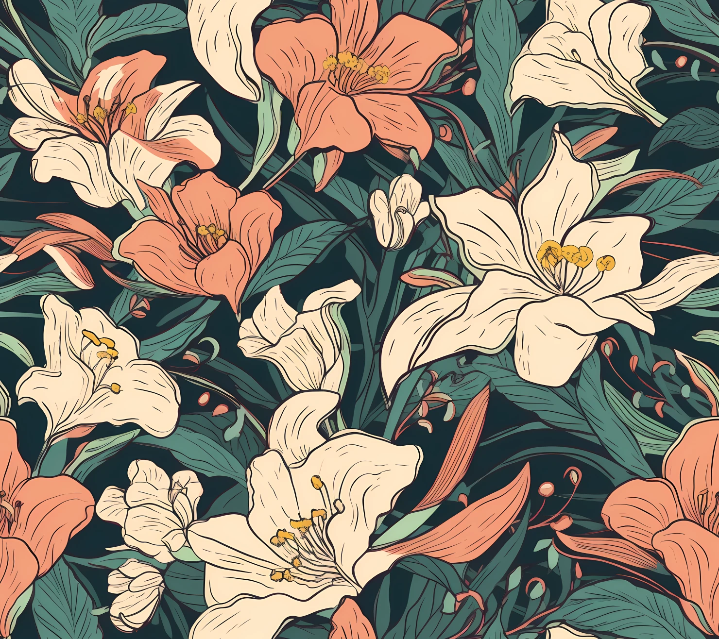 Lily floral seamless pattern on a light color background #29804