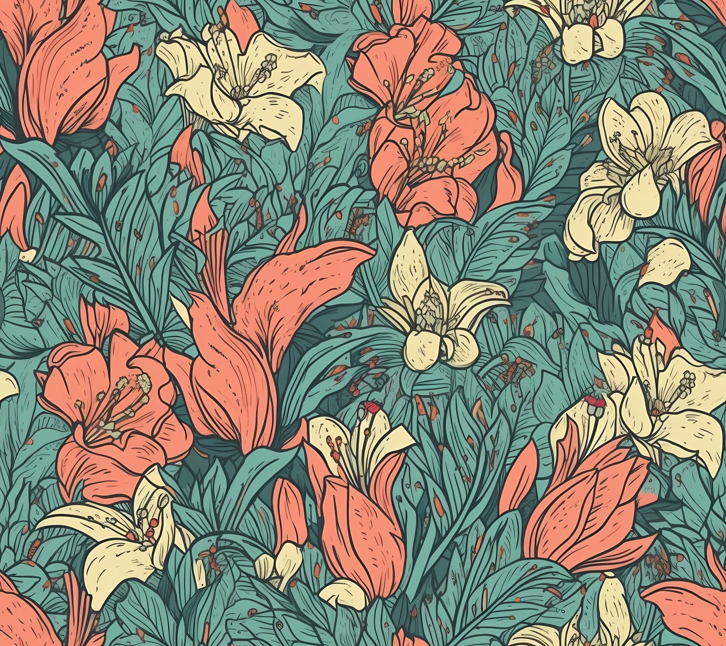 Lily floral seamless pattern on a light color background #29806