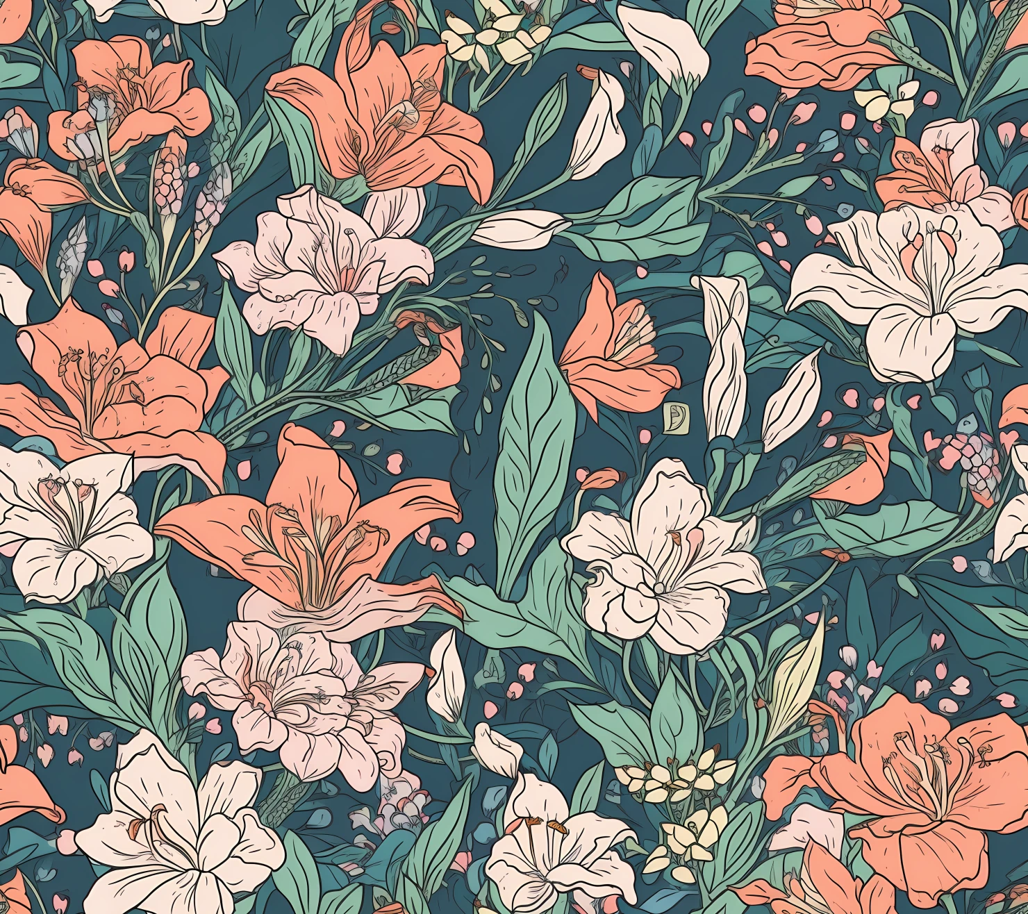 Lily floral seamless pattern on a light color background #29807