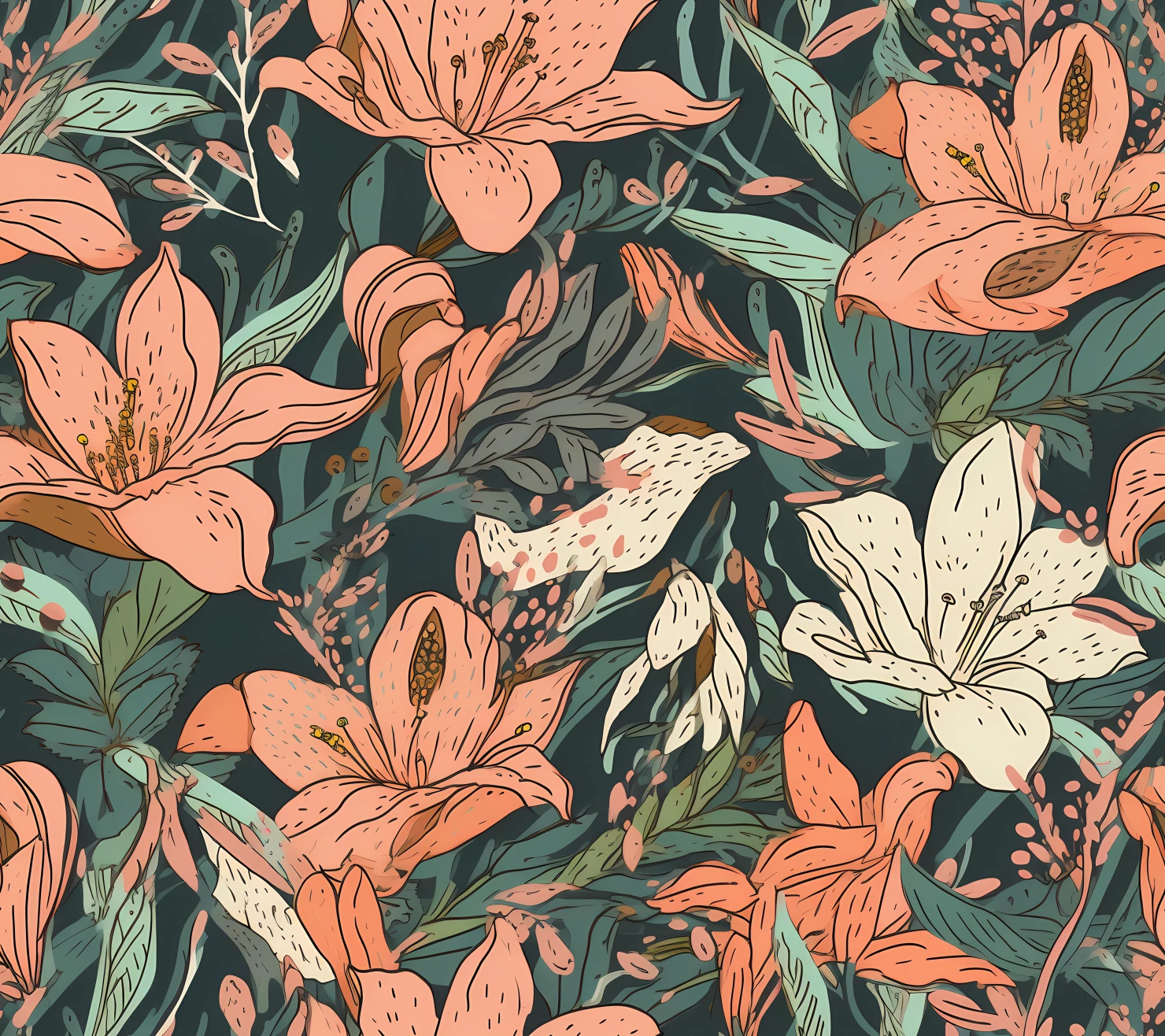 Lily floral seamless pattern on a light color background #29809