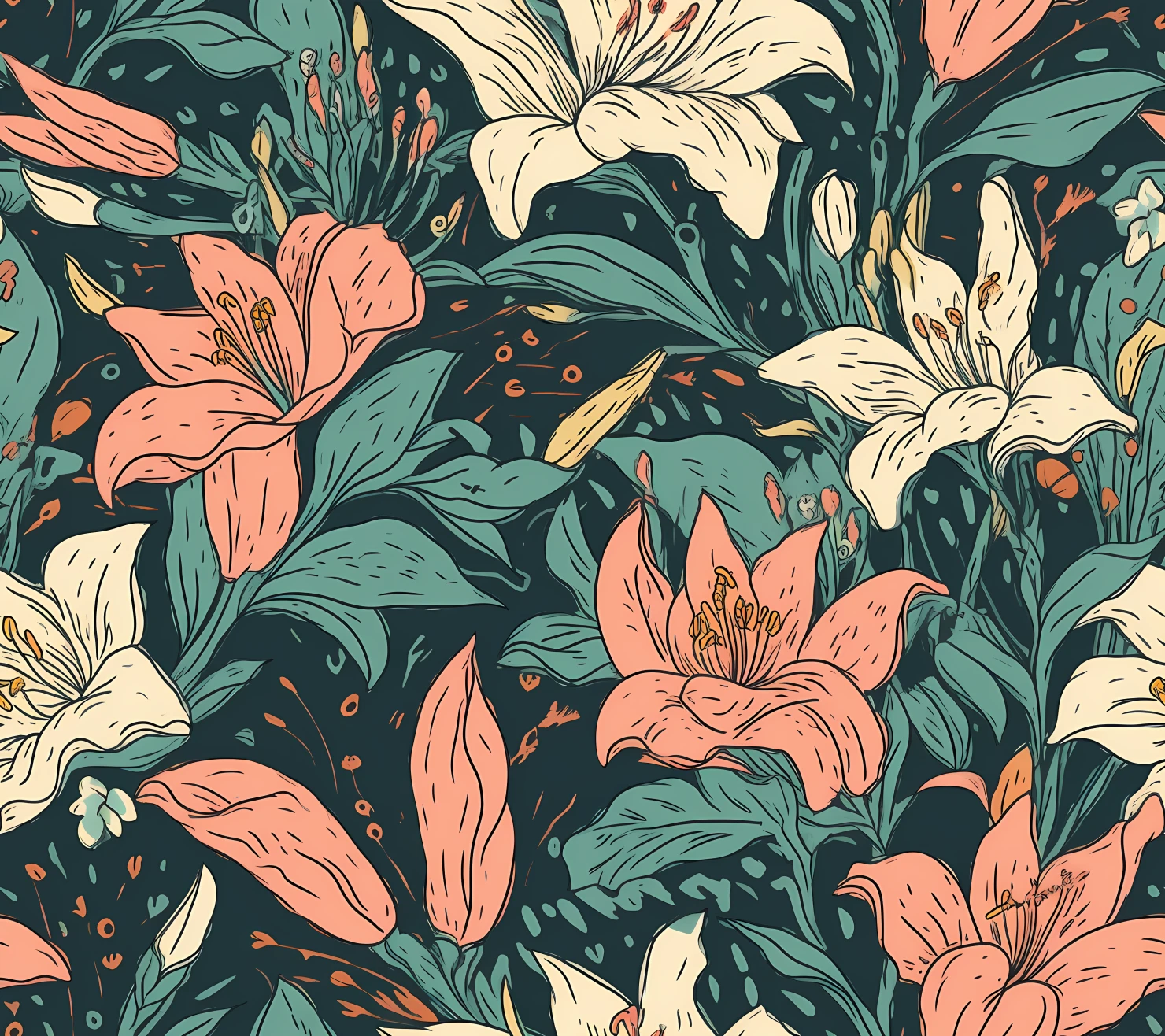 Lily floral seamless pattern on a light color background #29811