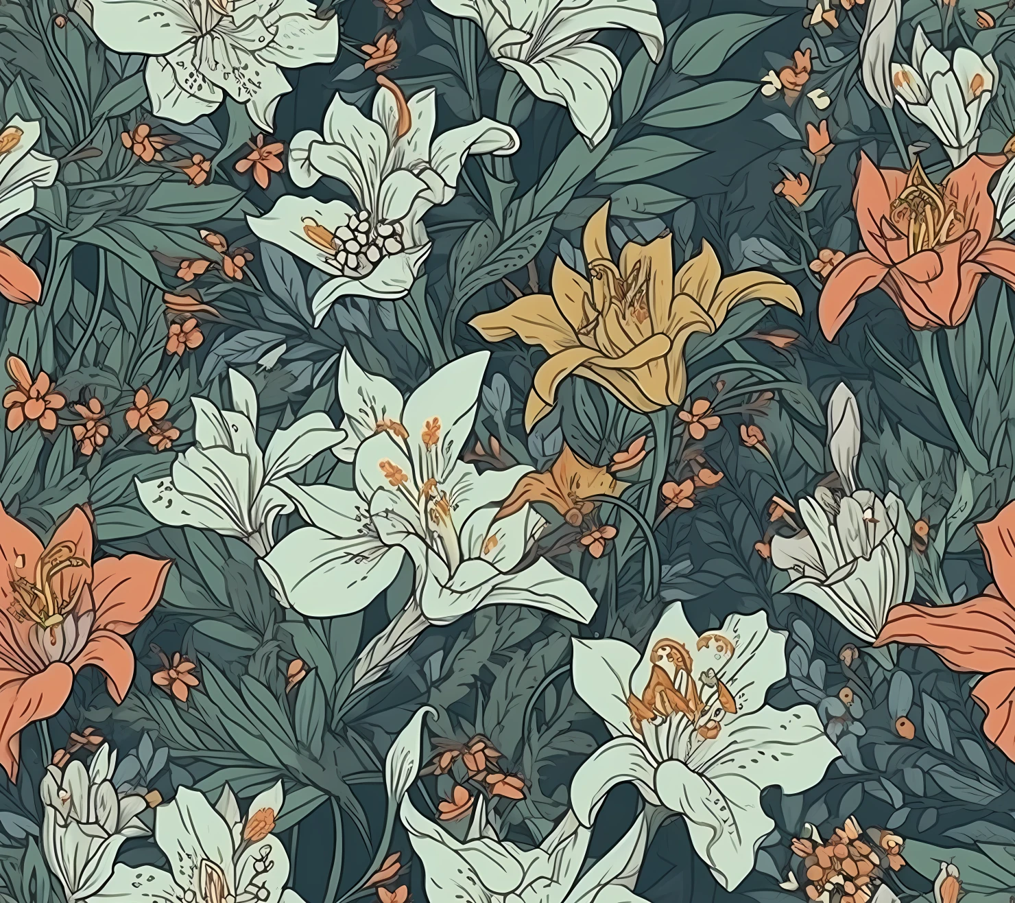 Lily floral seamless pattern on a light color background #29813