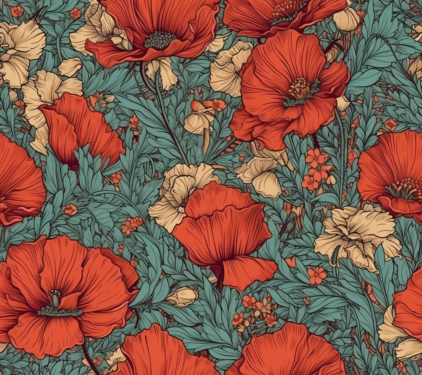 Red poppies seamless pattern on a light color background #29814