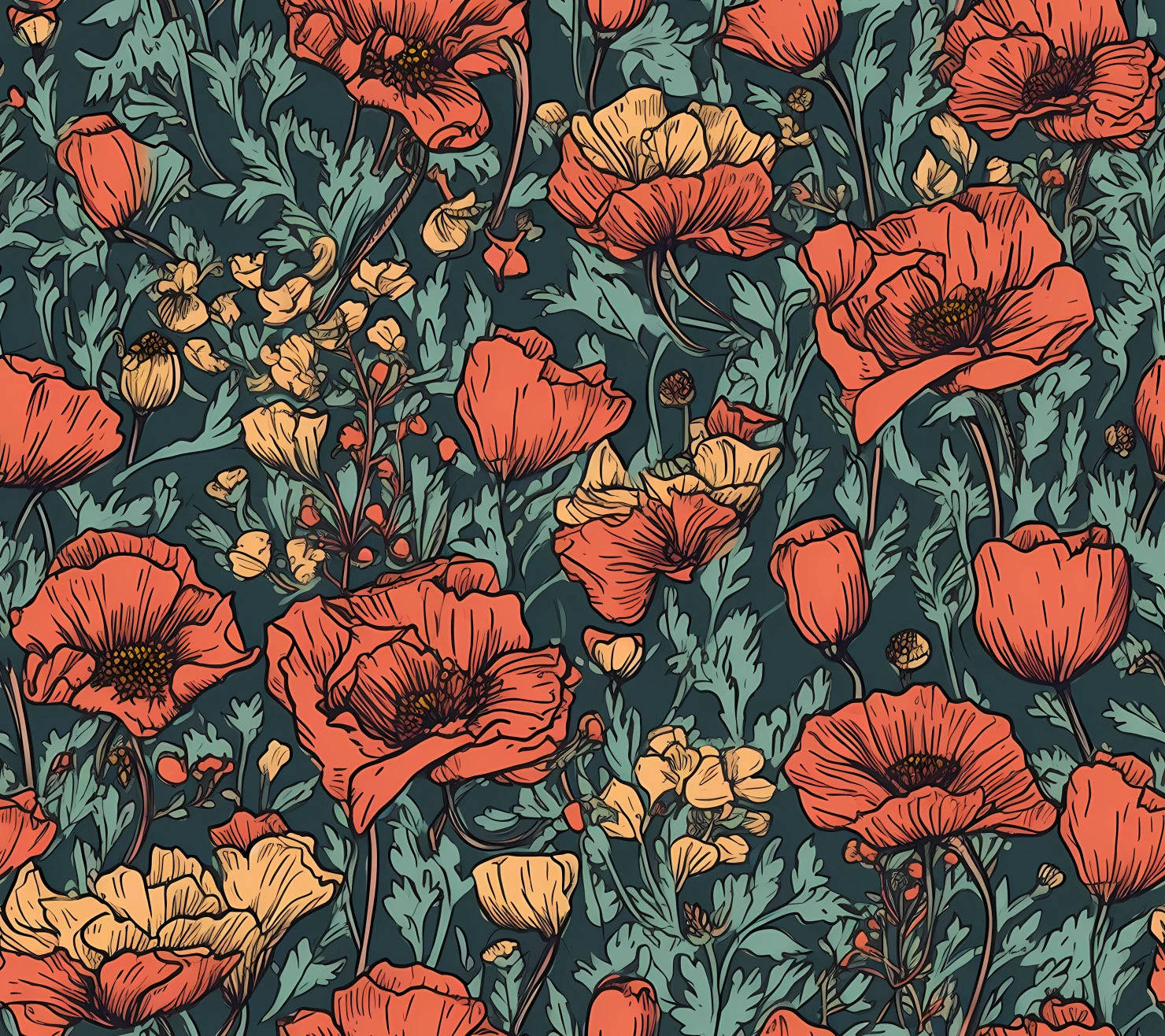 Red poppies seamless pattern on a light color background #29816