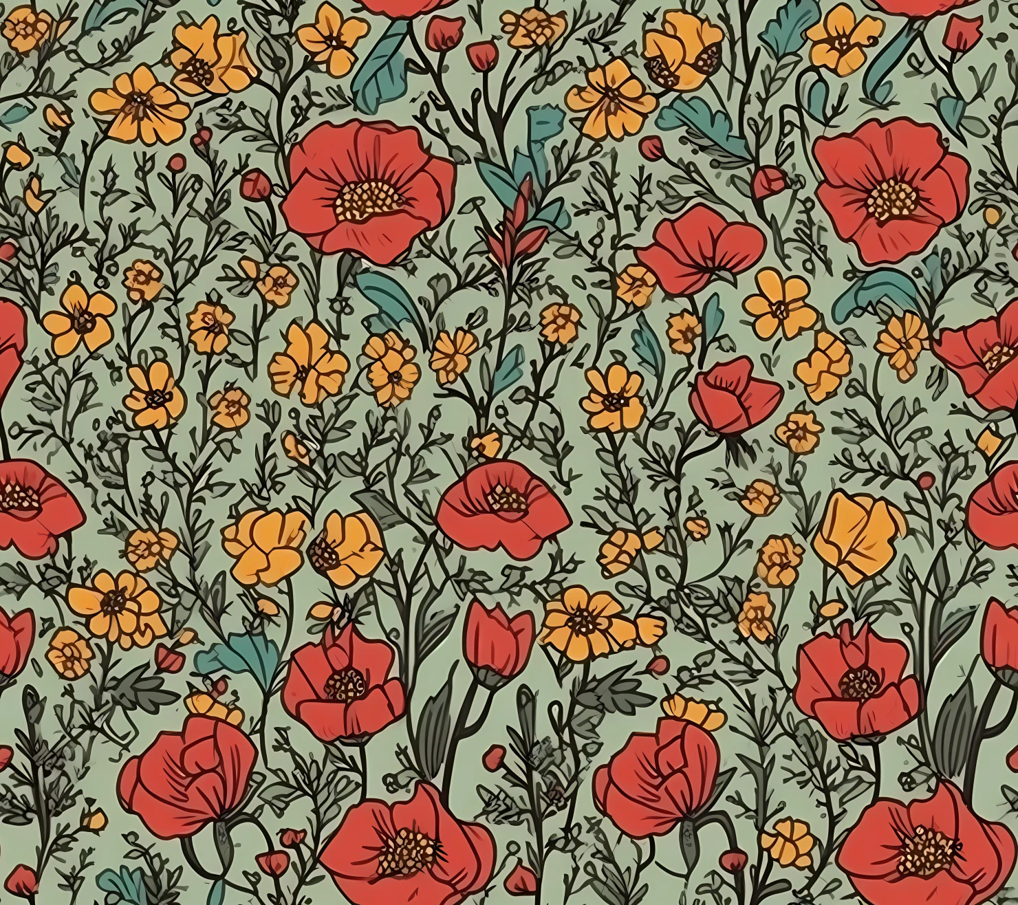 Red poppies seamless pattern on a light color background #29817