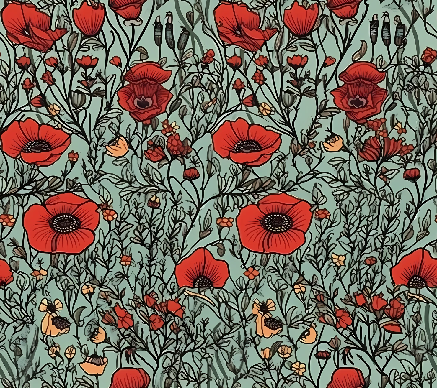Red poppies seamless pattern on a light color background #29818