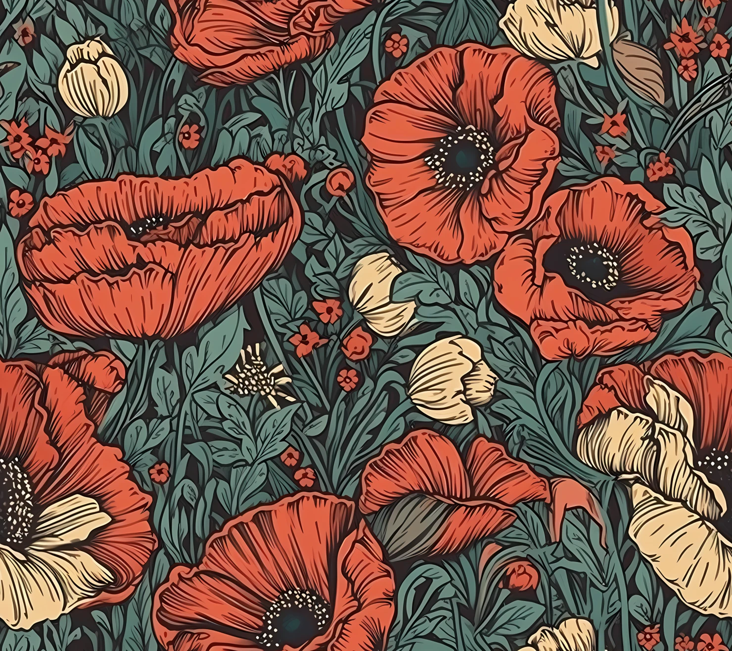 Red poppies seamless pattern on a light color background #29819
