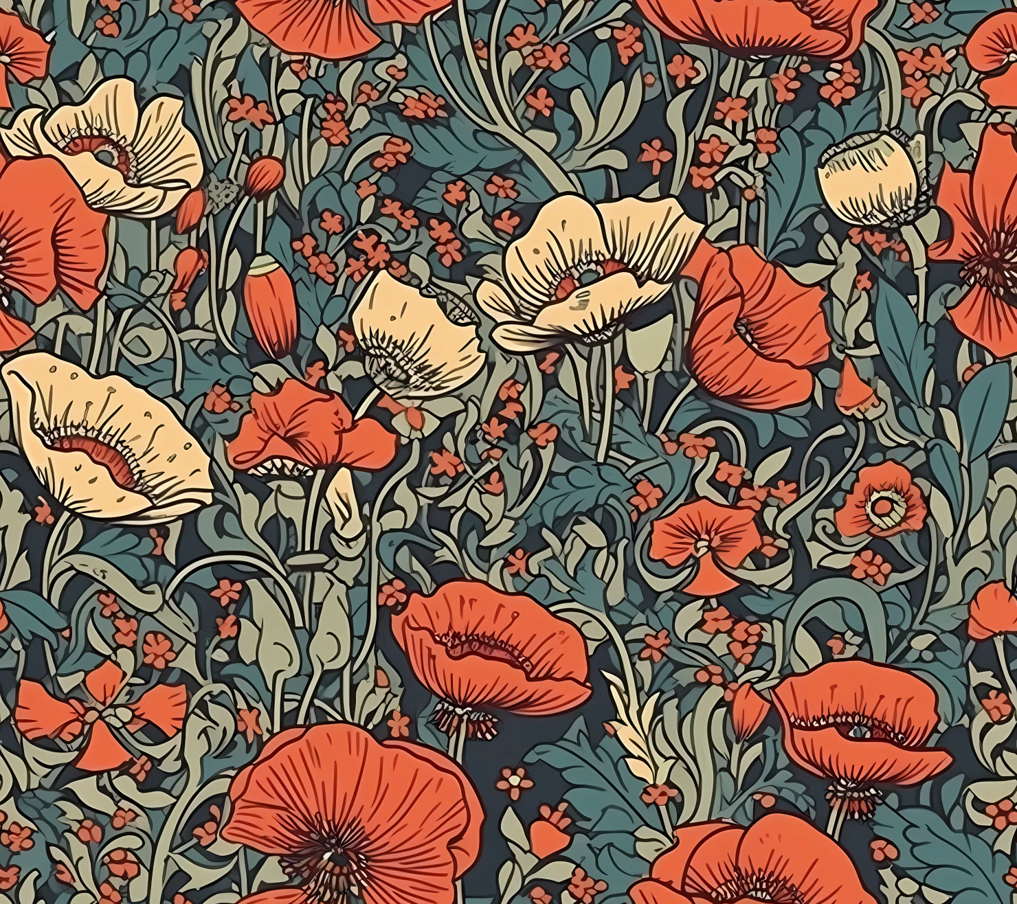 Red poppies seamless pattern on a light color background #29821