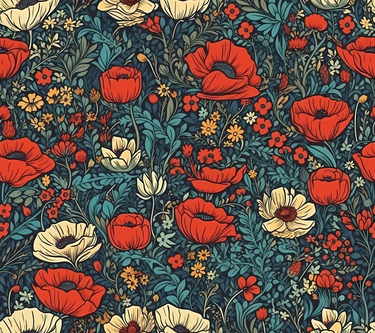 Red poppies seamless pattern on a light color background #29822