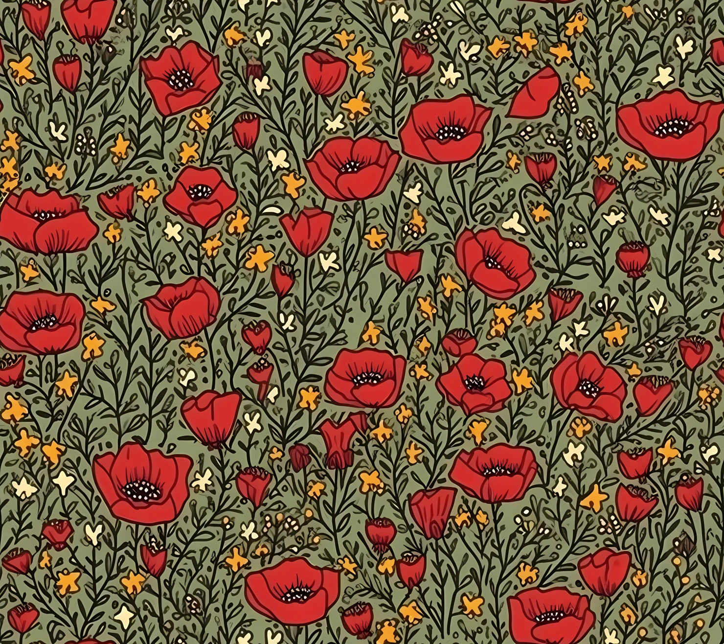Red poppies seamless pattern on a light color background #29823