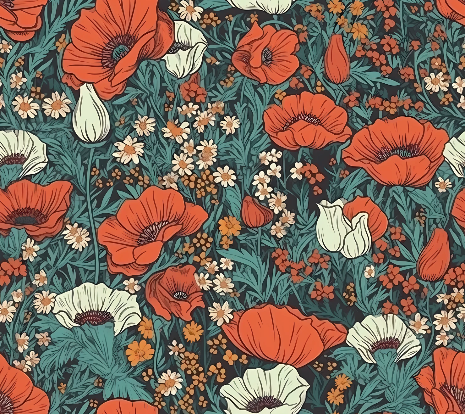 Red poppies seamless pattern on a light color background #29825