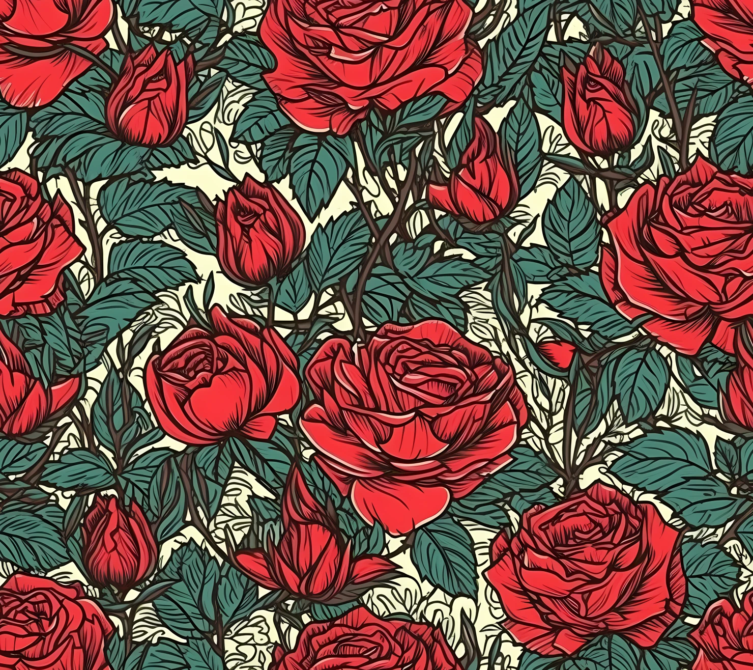 Red rose seamless pattern on a light color background #29827