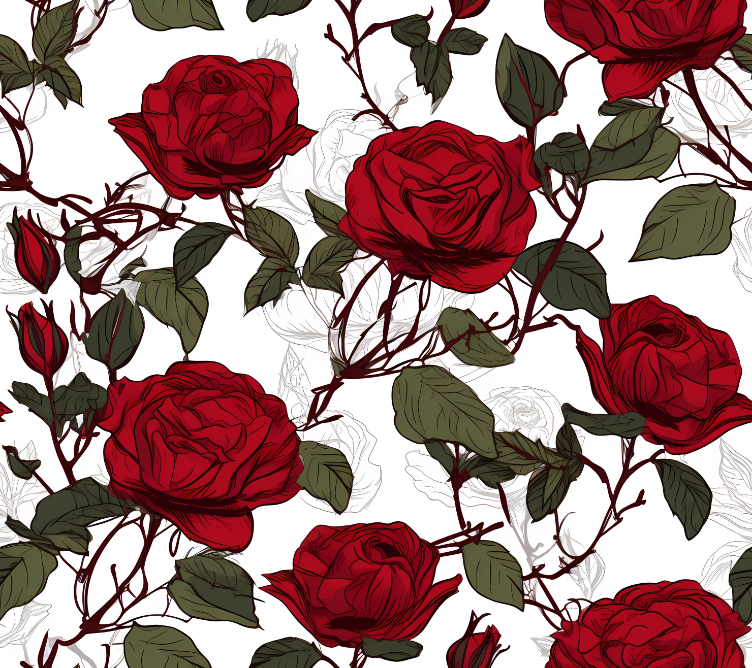 Red rose seamless pattern on a light color background #29833
